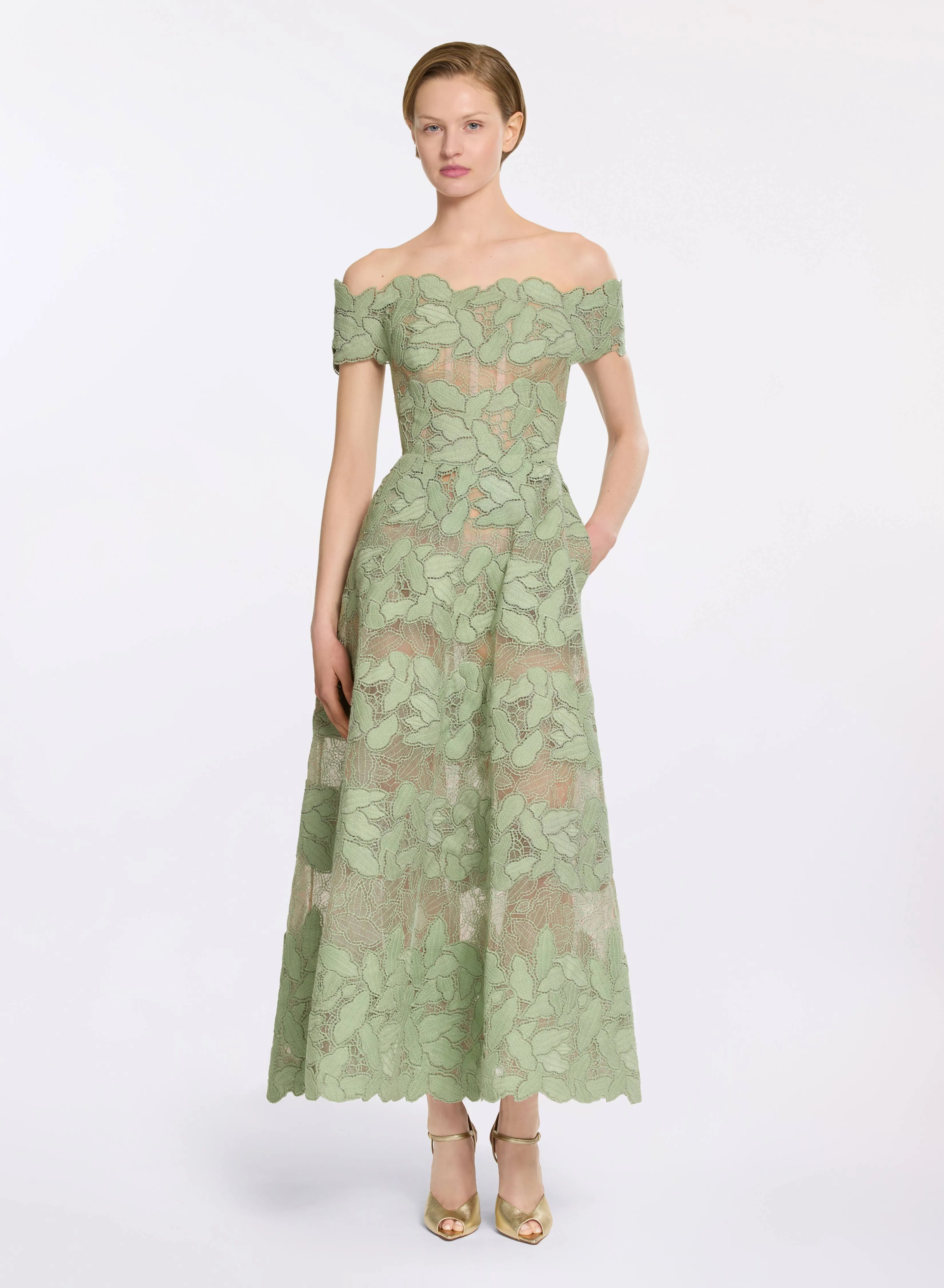 Embroidered Tulle and Macramé Midi Dress sold by Elie Saab