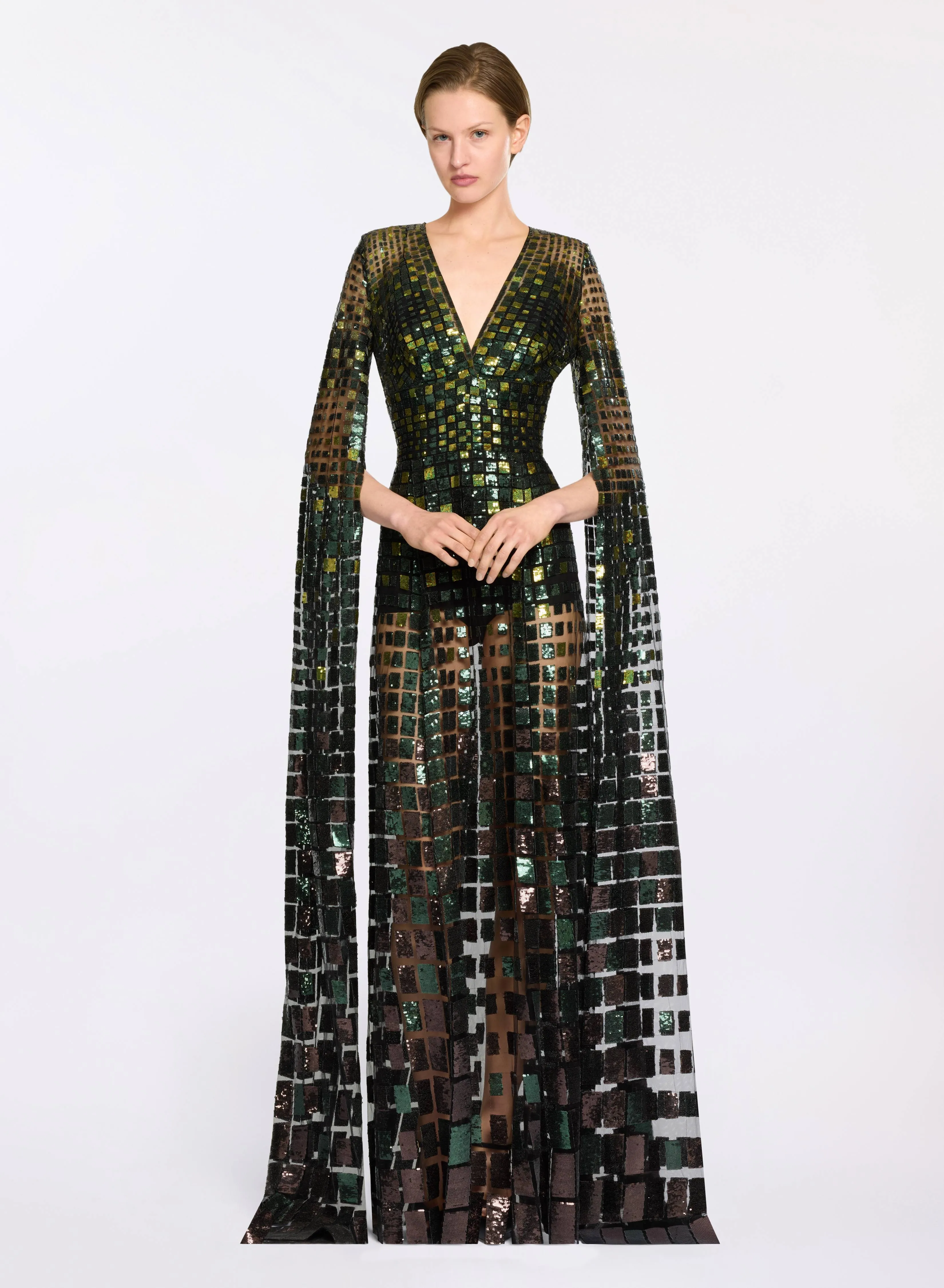 Sequin Embroidered Tulle Long Dress sold by Elie Saab