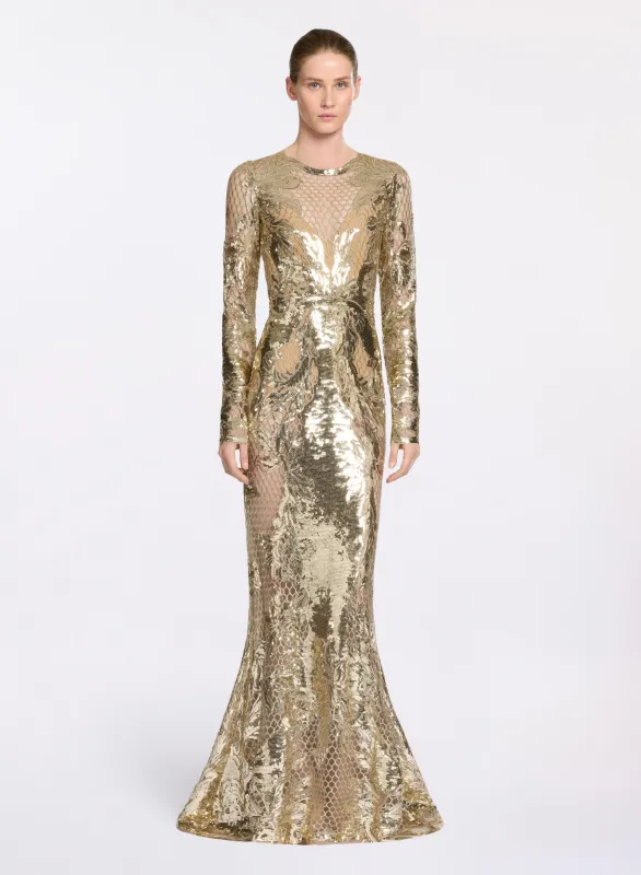Sequin Embroidered Tulle Long Dress sold by Elie Saab