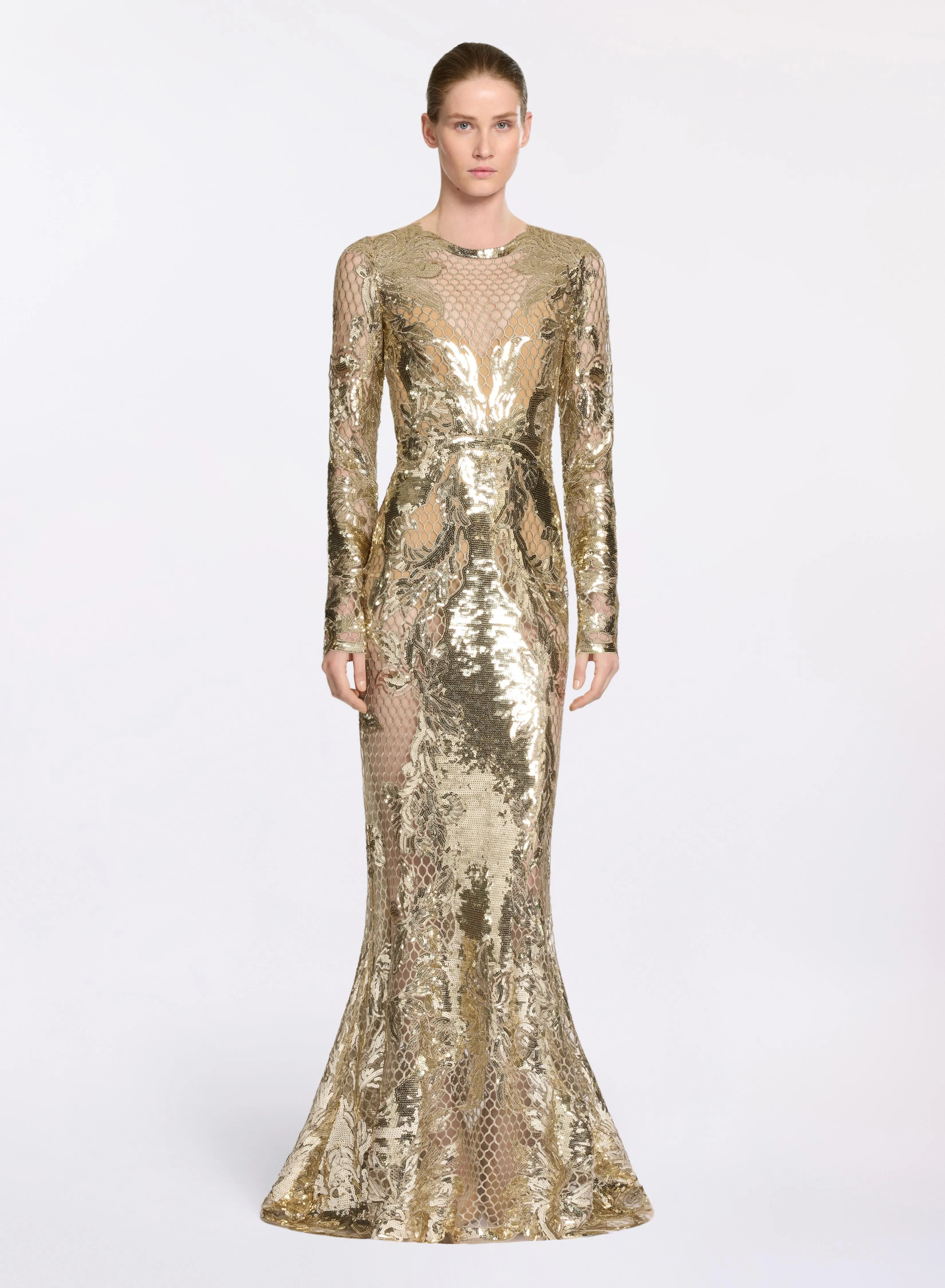 Sequin Embroidered Tulle Long Dress sold by Elie Saab
