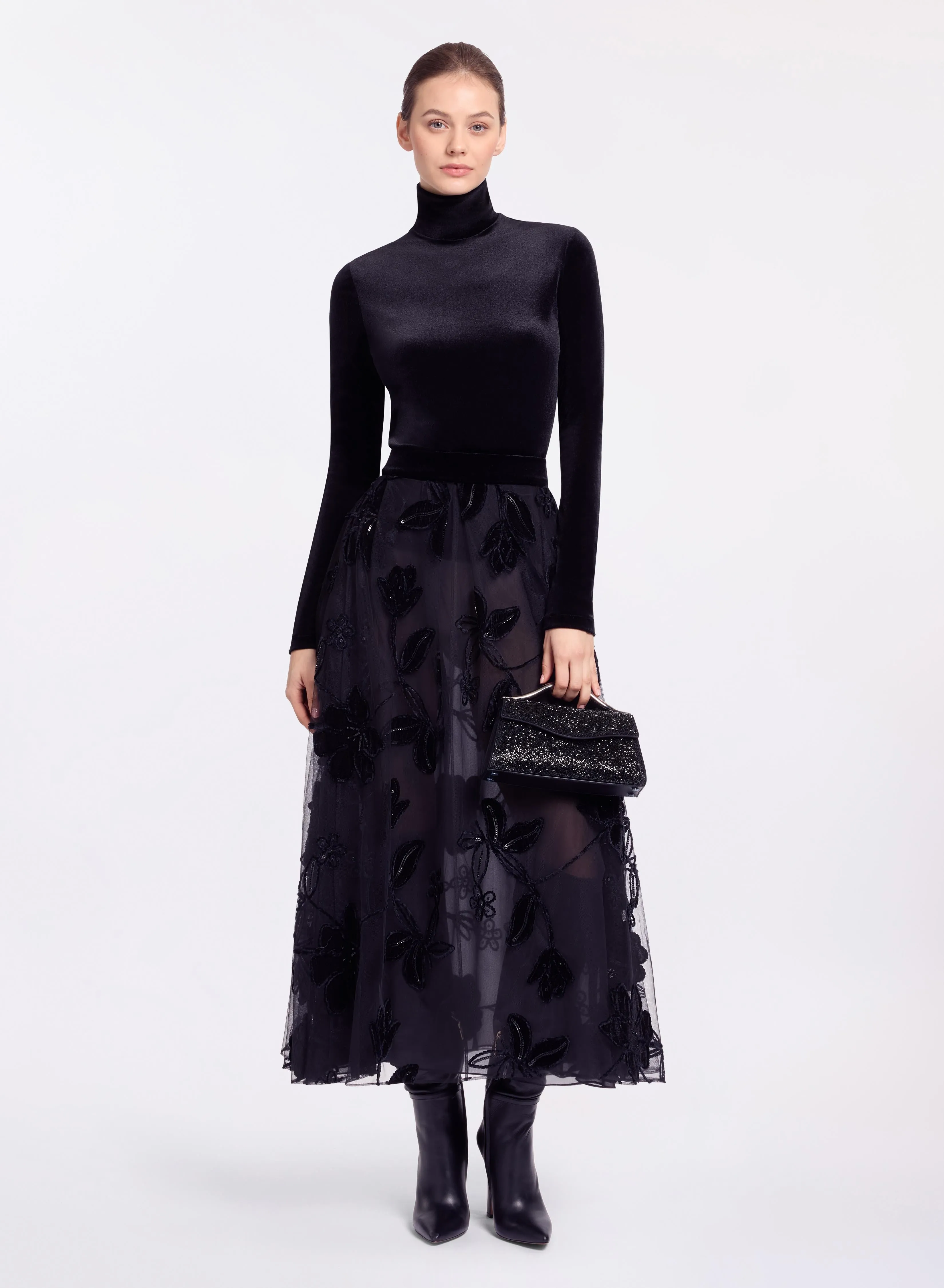 Velvet Embroidered Midi Skirt sold by Elie Saab