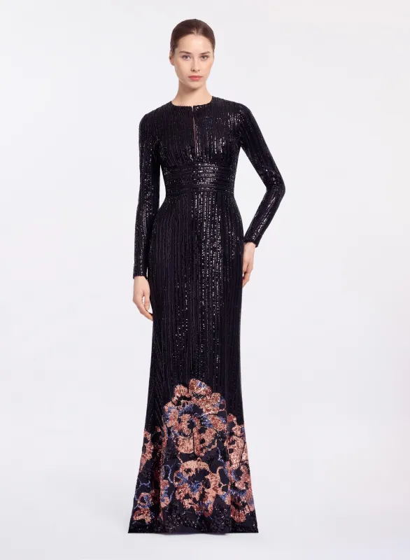 Sequin Embroidered Long Dress made by Elie Saab