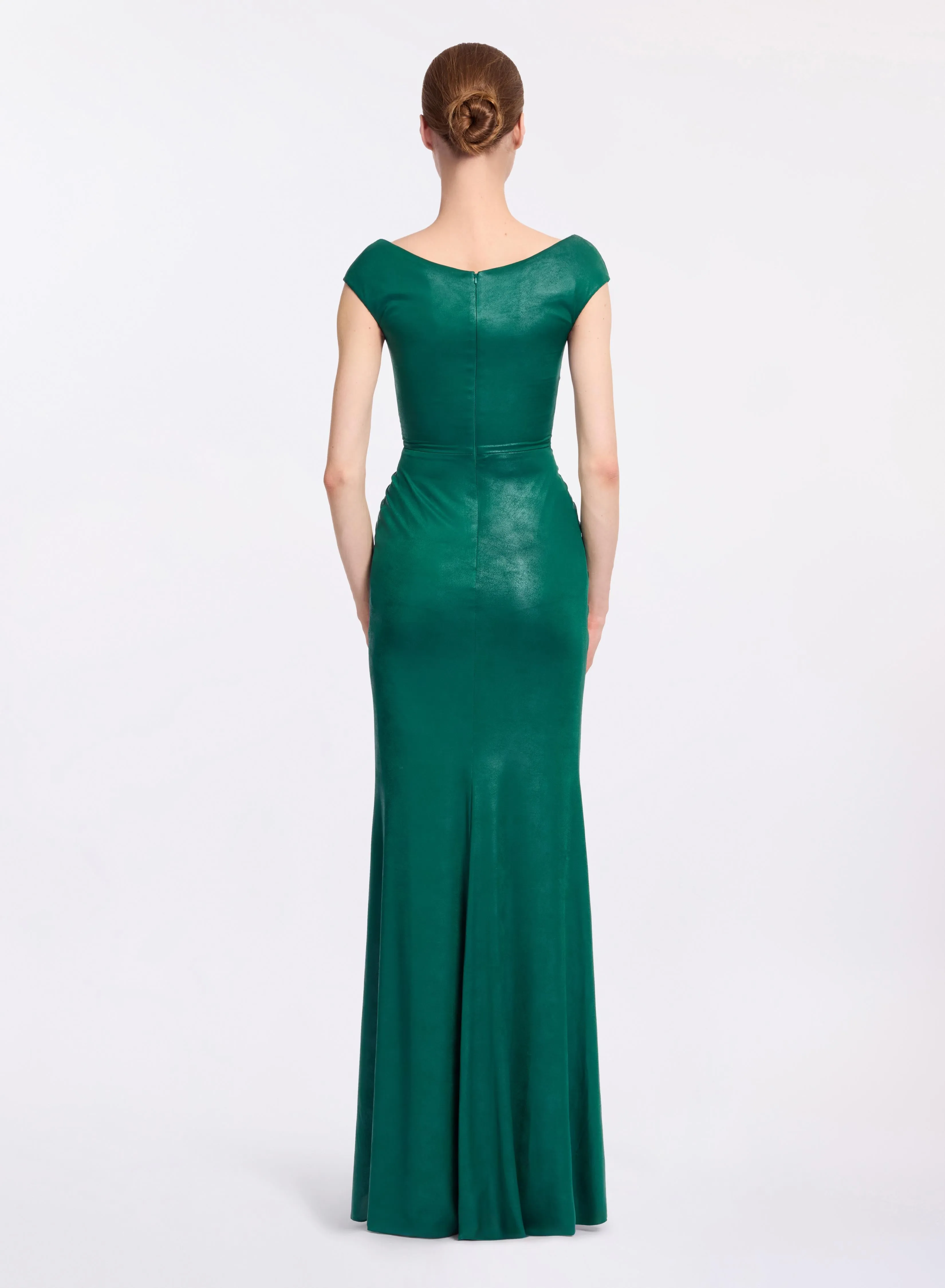 Off-The-Shoulder Jersey Leatherette Long Dress sold by Elie Saab product image thumbnail 2