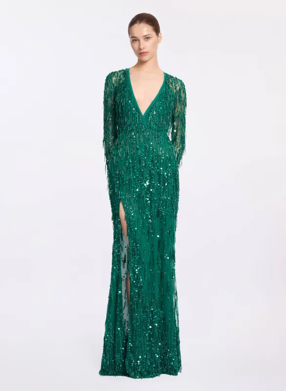 Bead Embroidered Fringe Gown made by Elie Saab