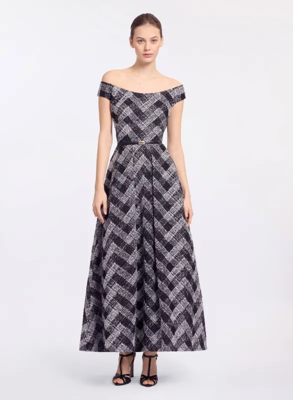 Chevron Off-Shoulder Midi Dress sold by Elie Saab