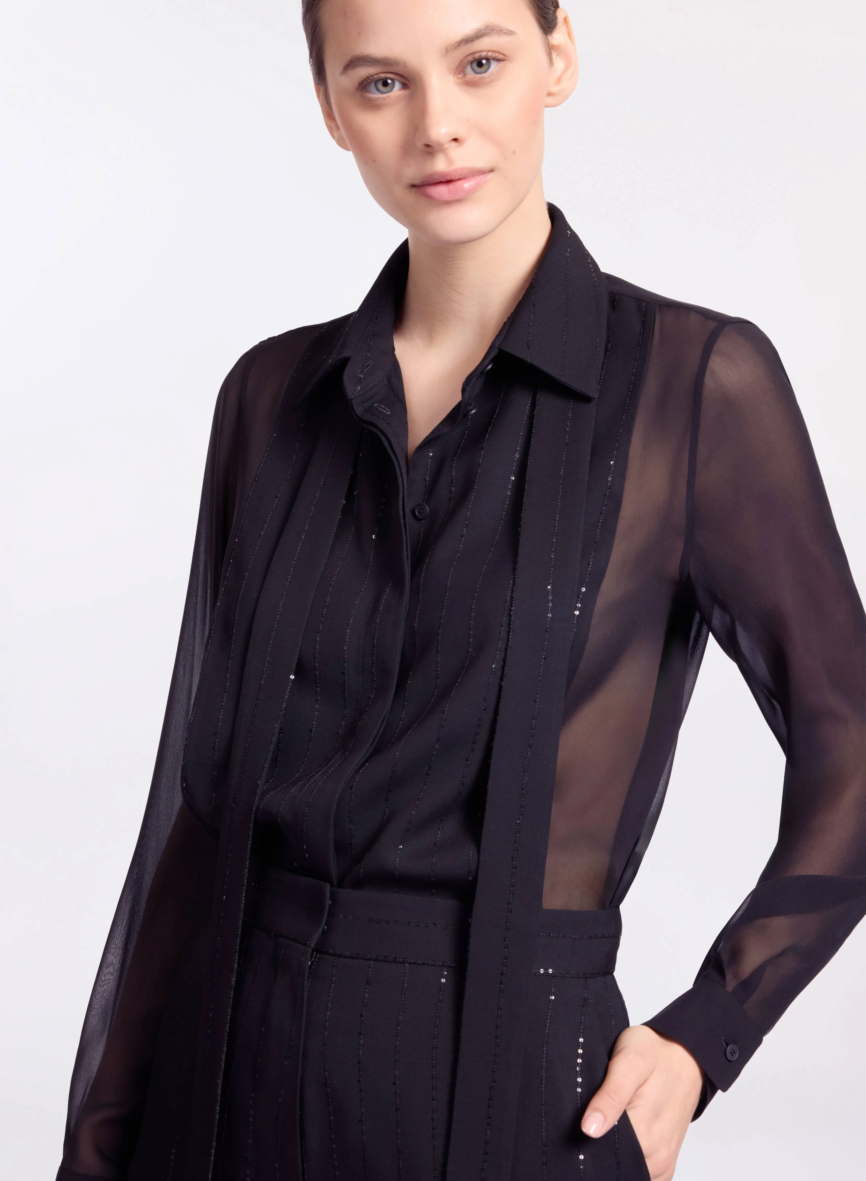 Embellished Pinstripe Silk Shirt sold by Elie Saab product image thumbnail 5