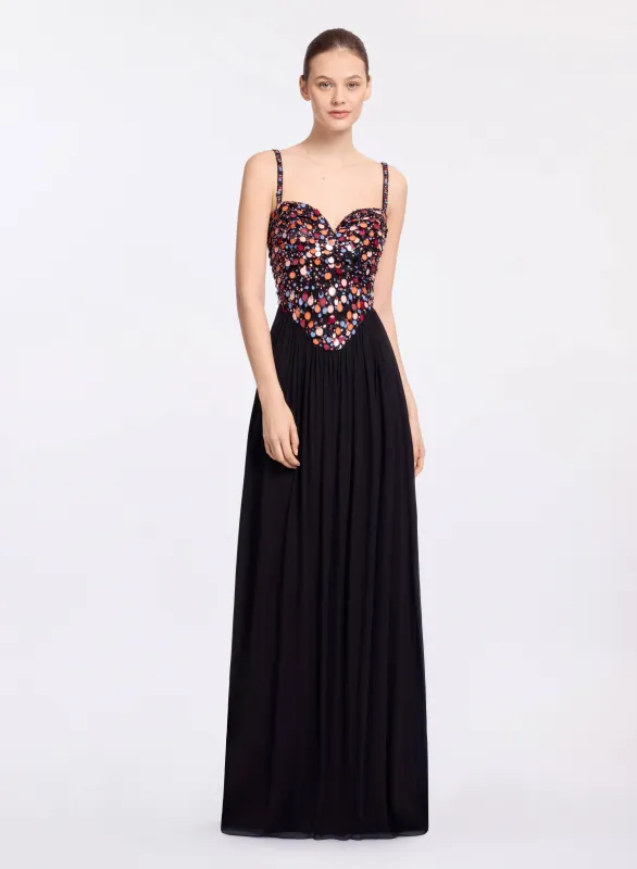 Sequin Embroidered Silk Long Dress made by Elie Saab