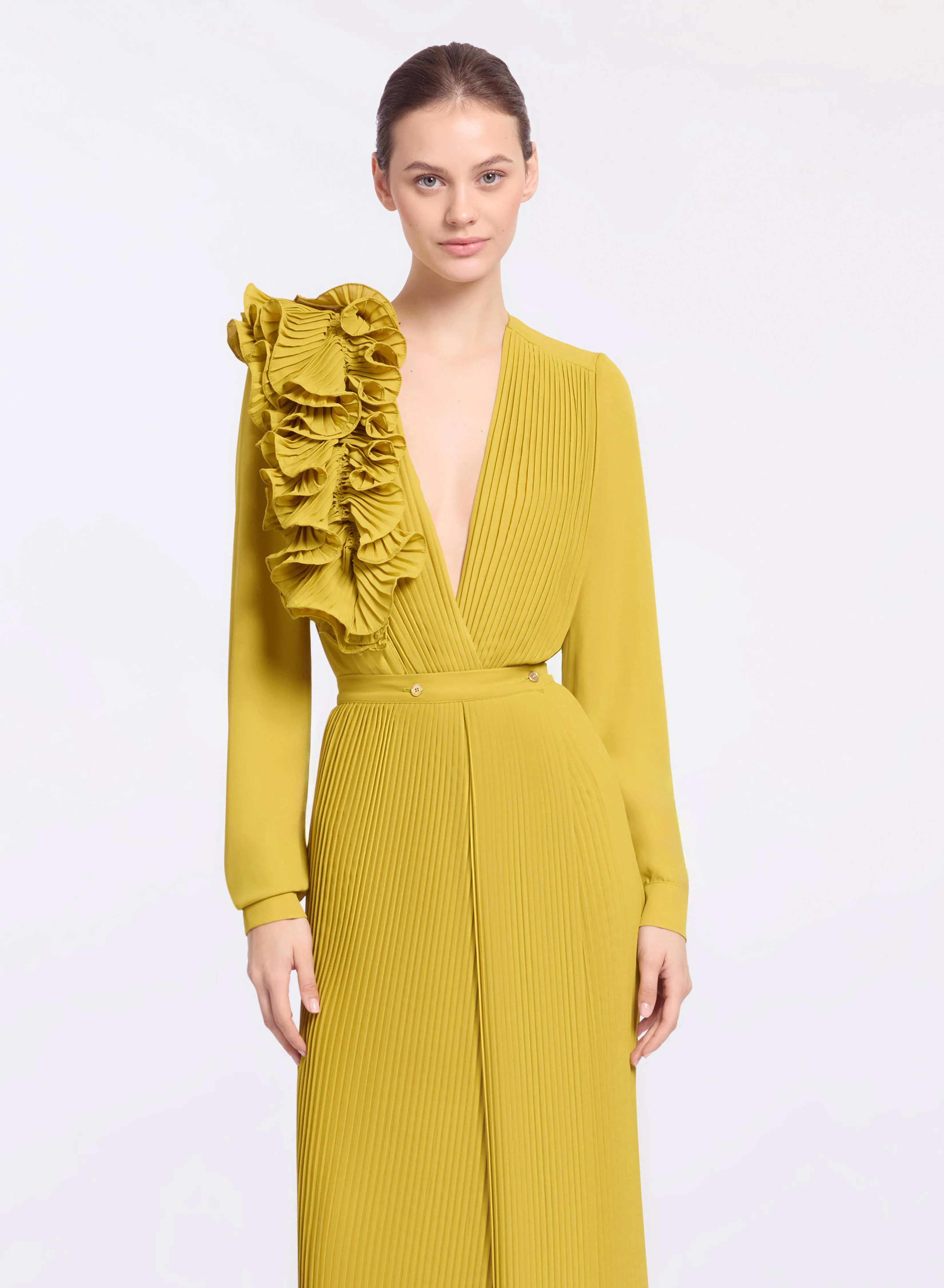 Pleated Ruffle Chiffon Shirt sold by Elie Saab