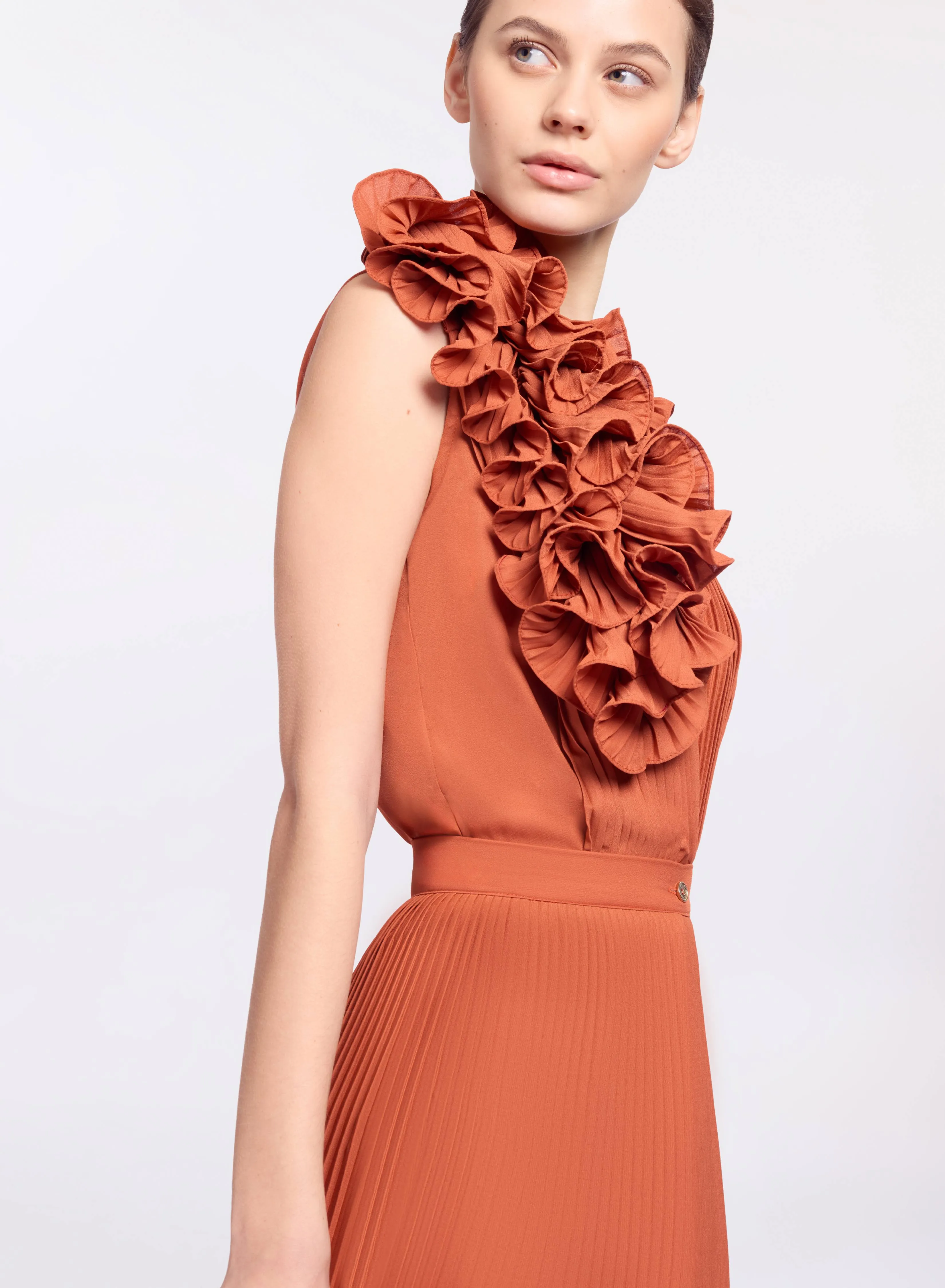 Pleated Ruffle Chiffon Top sold by Elie Saab product image thumbnail 4