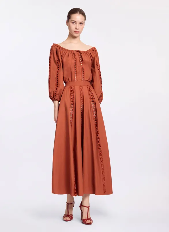 Trim Embellished Cotton Midi Skirt sold by Elie Saab