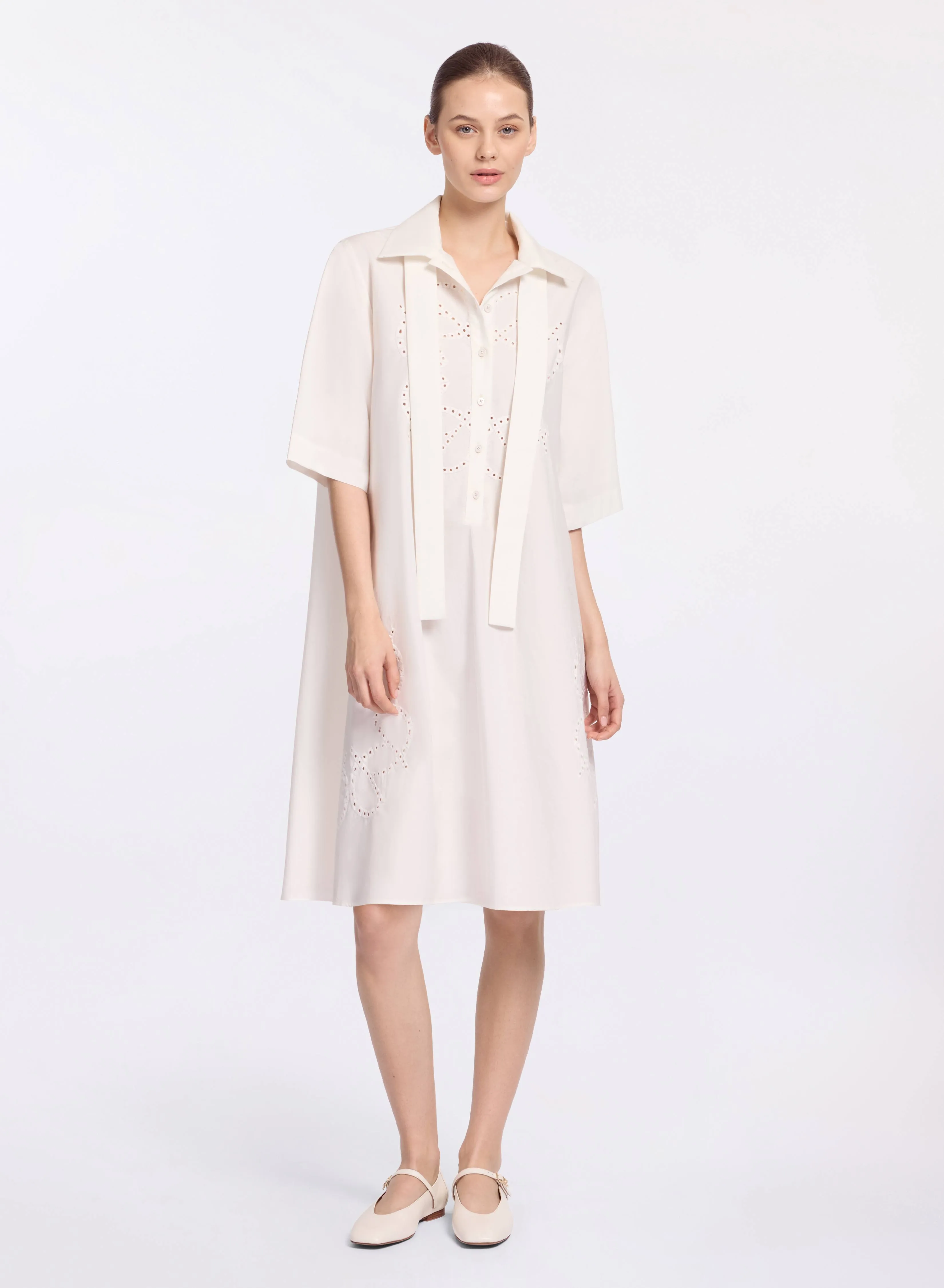 Monogram Embroidered Cotton Shirt Dress sold by Elie Saab