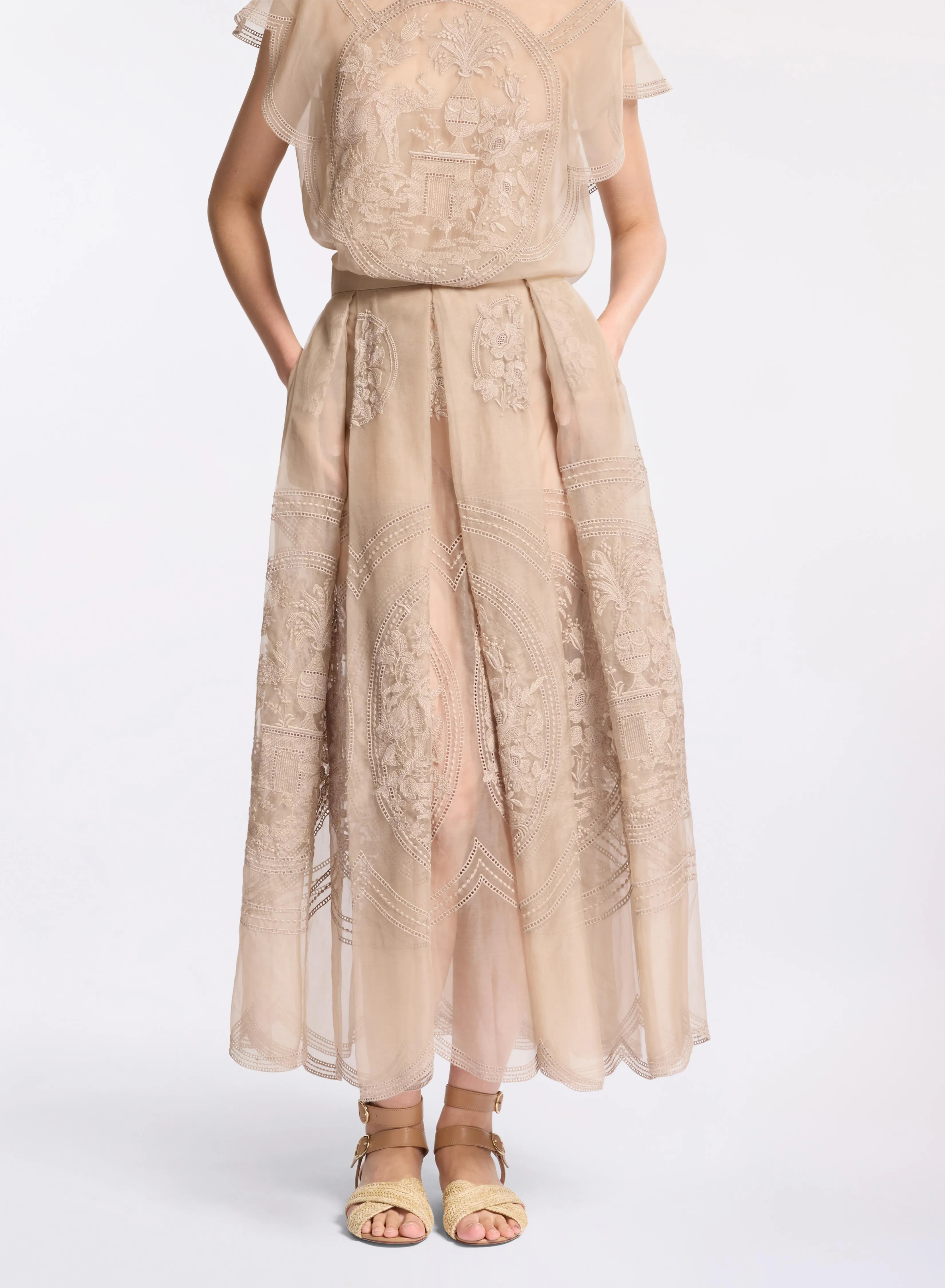 Embroidered Organza Midi Skirt sold by Elie Saab