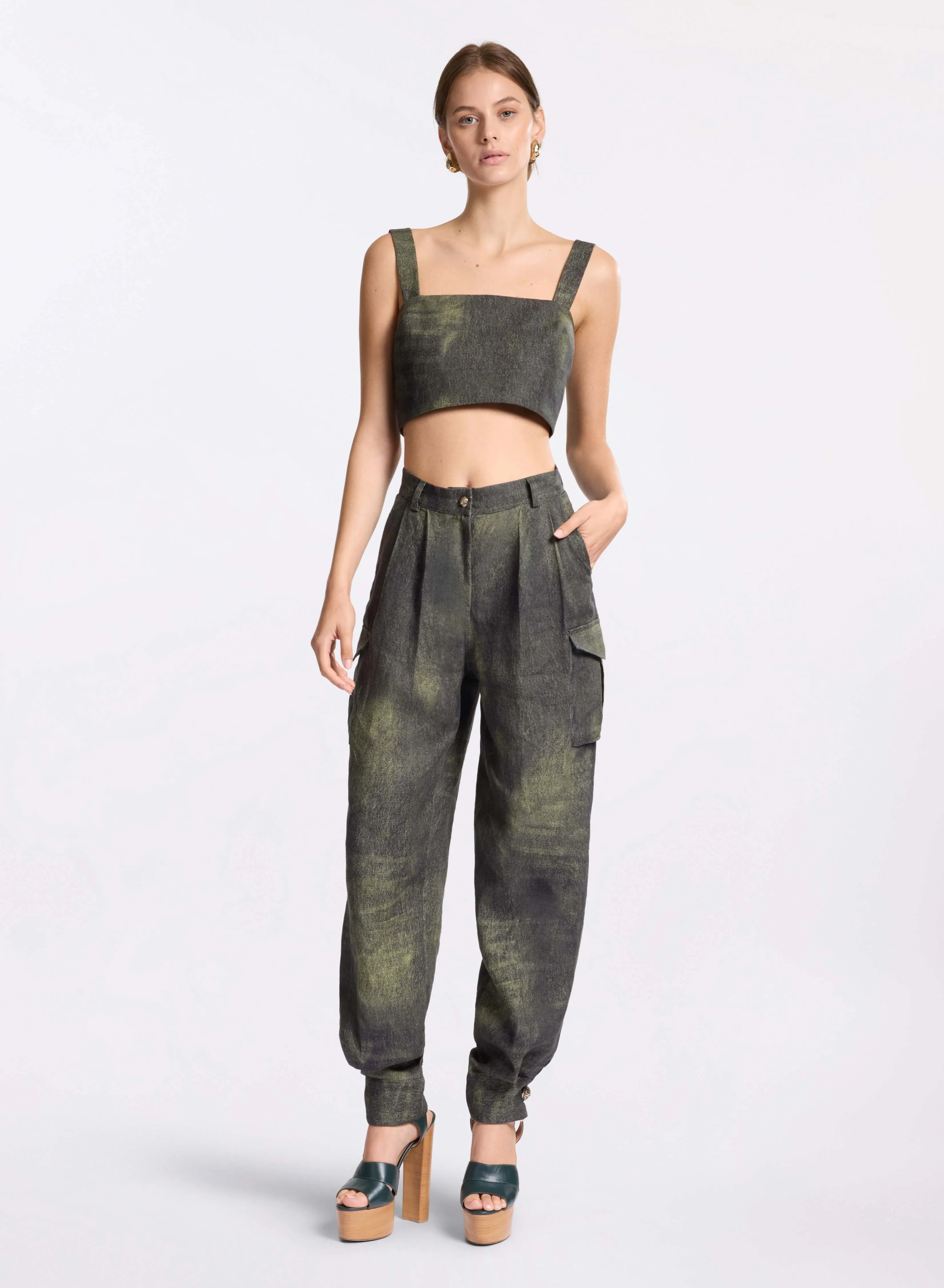 Printed Linen Crop Top sold by Elie Saab