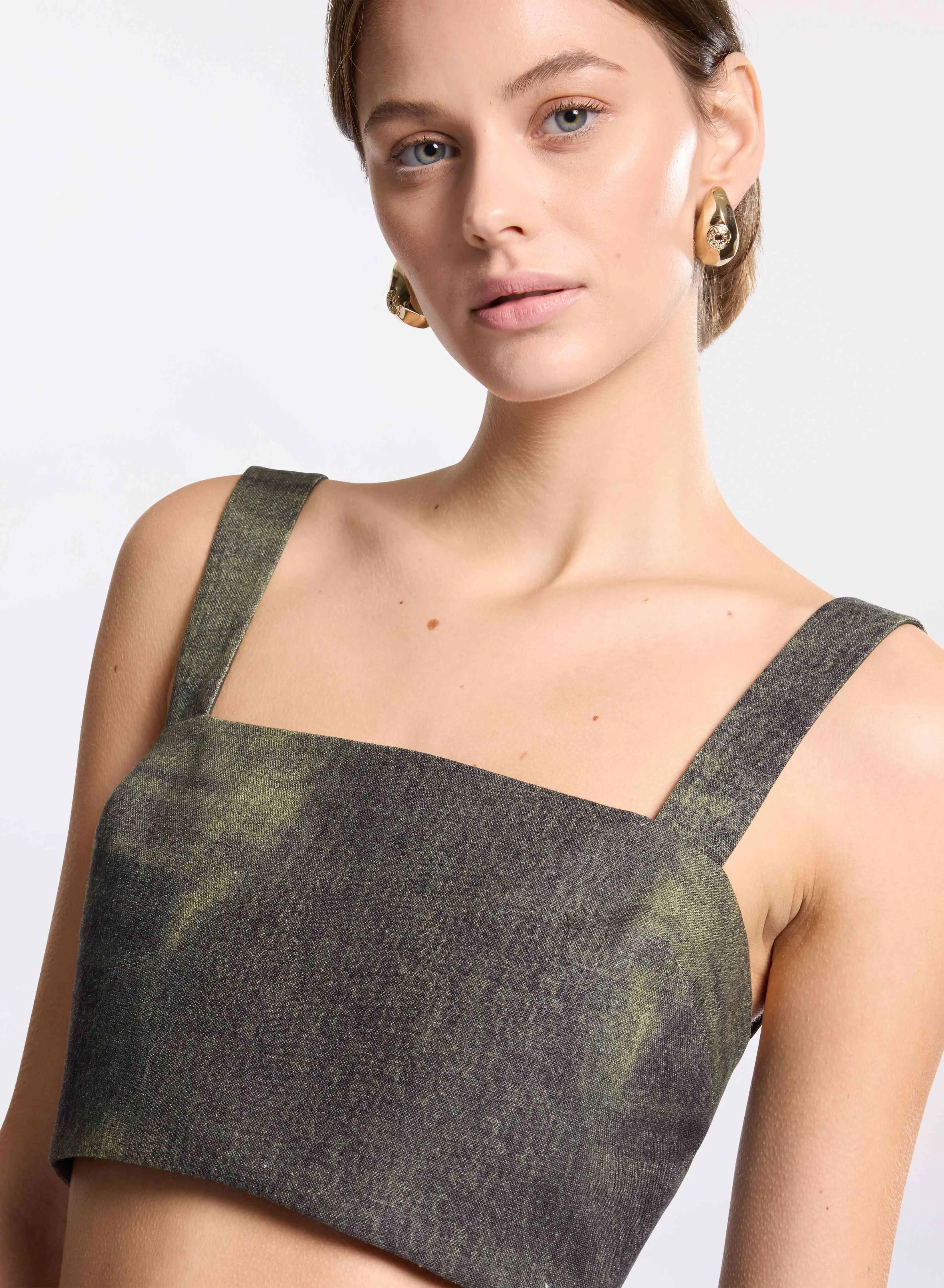 Printed Linen Crop Top sold by Elie Saab product image thumbnail 3