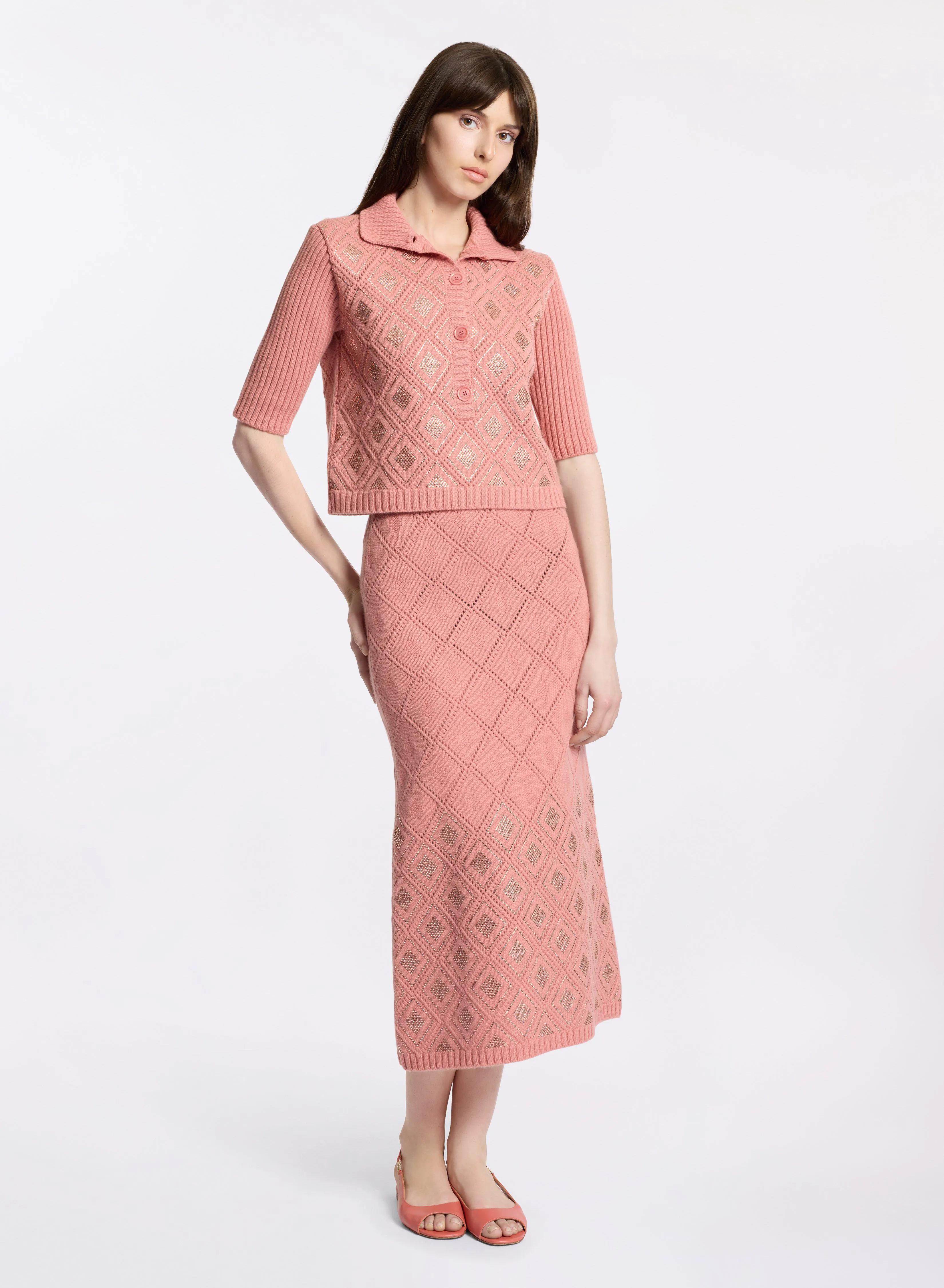 Embellished Knit Midi Skirt sold by Elie Saab