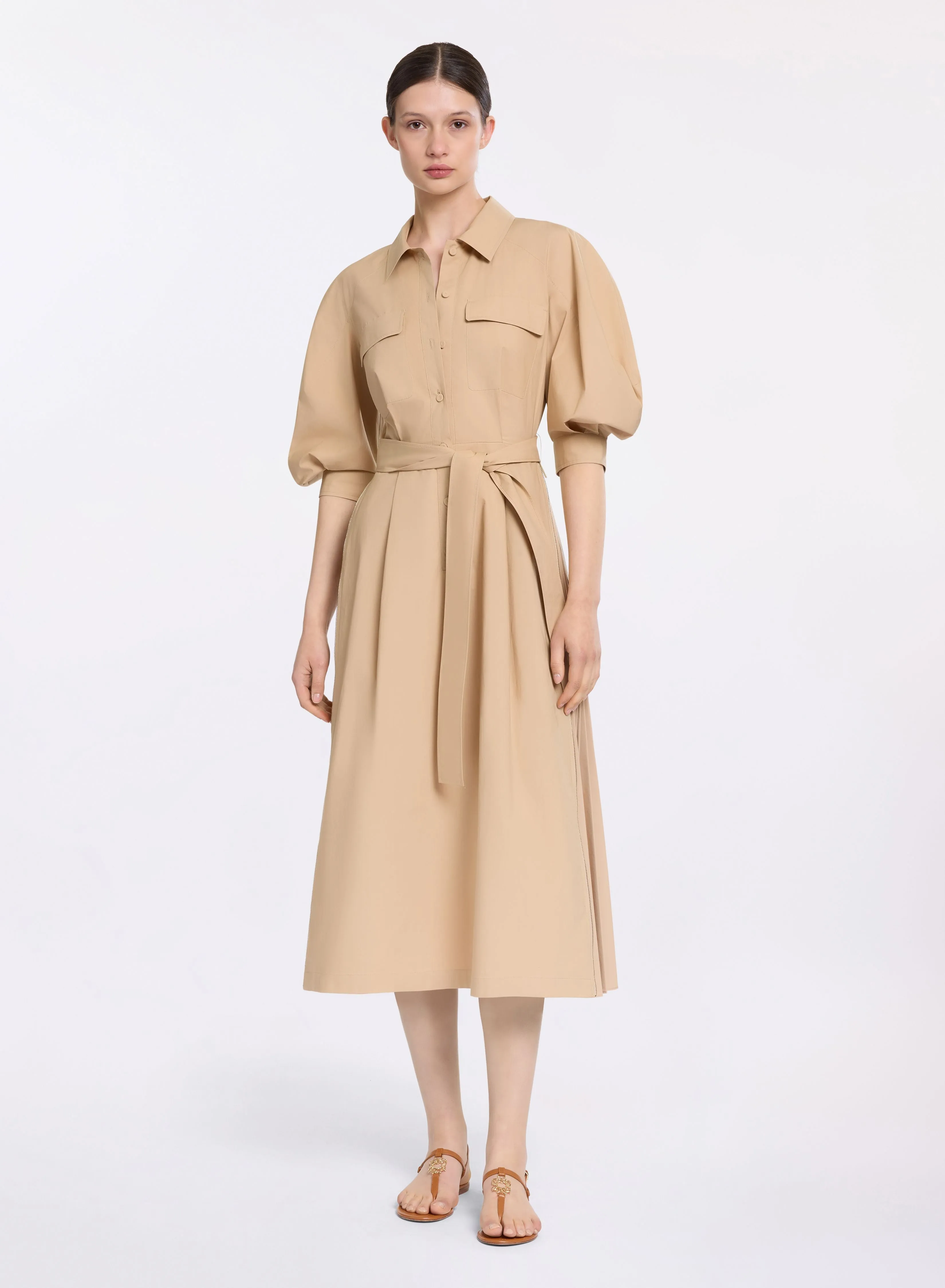 Pleated Cotton Midi Dress sold by Elie Saab