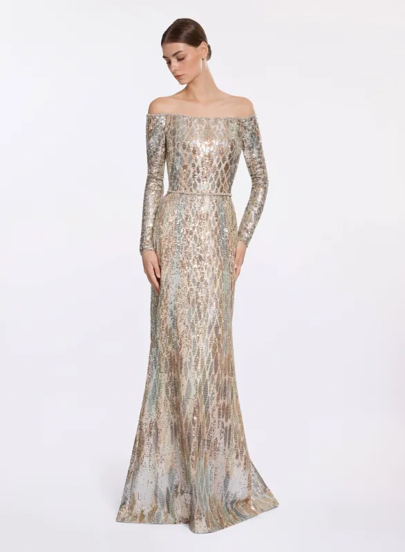 Sequin Embroidered Off-The-Shoulder Gown made by Elie Saab