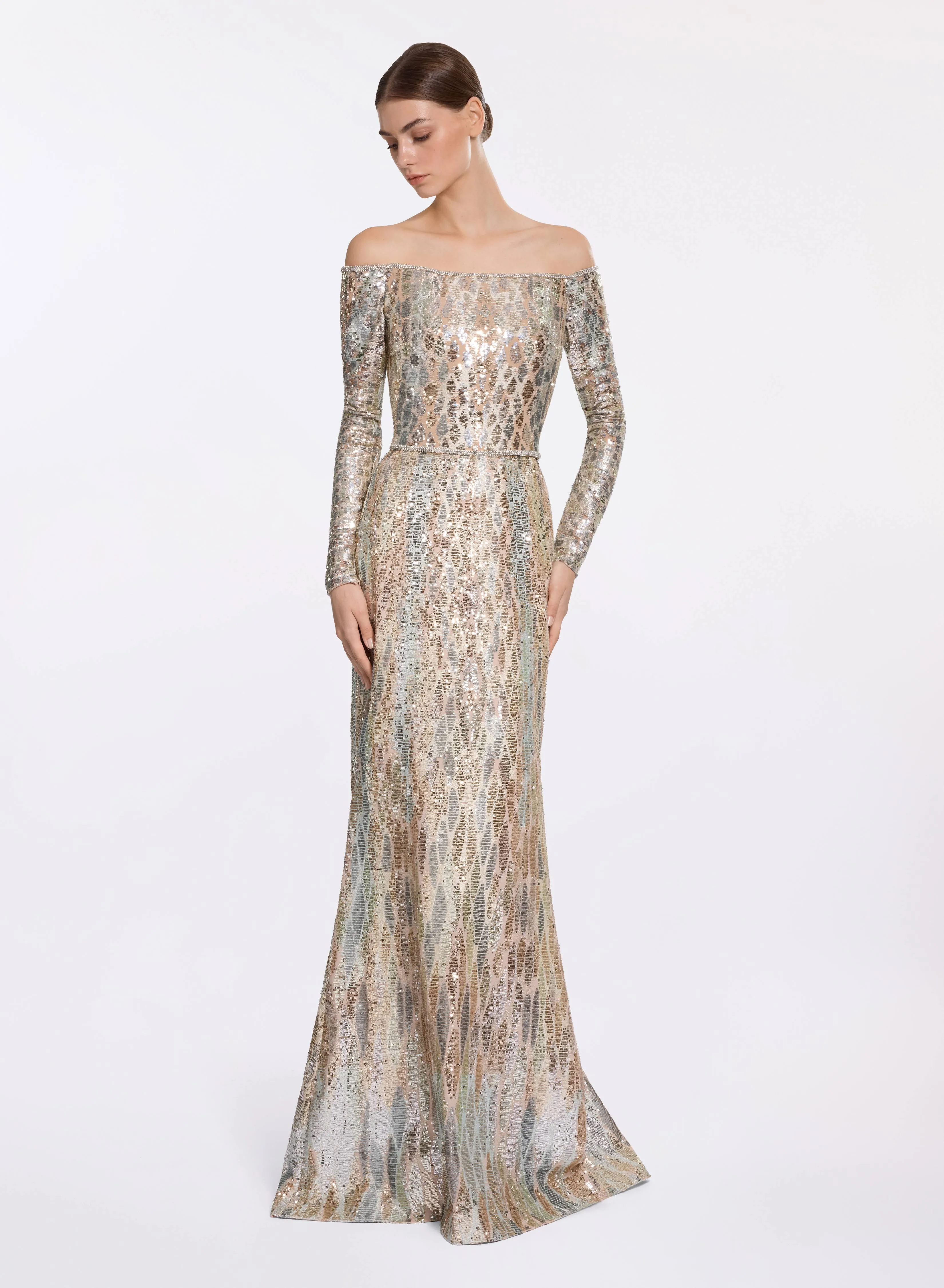 Sequin Embroidered Off-The-Shoulder Gown sold by Elie Saab