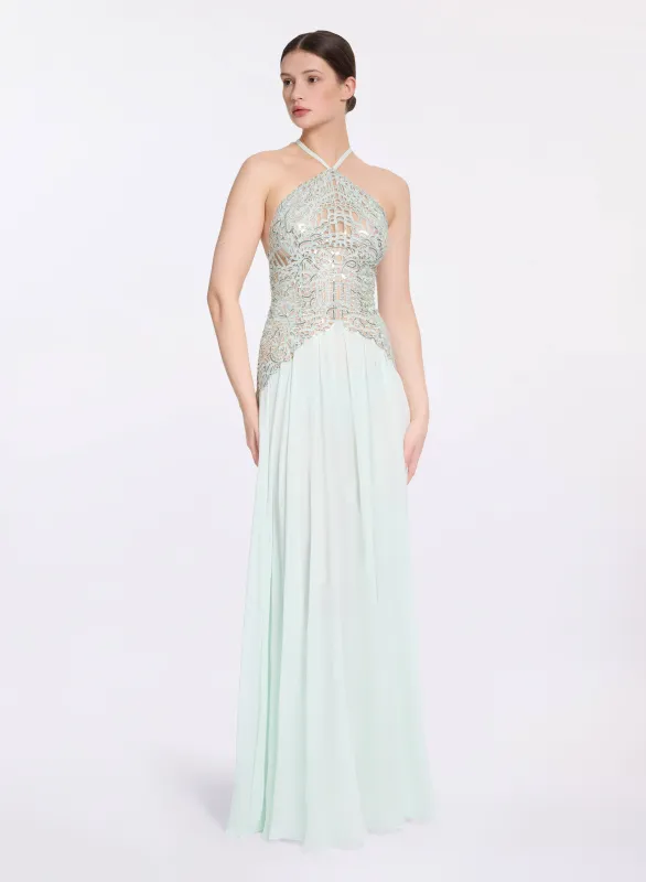 Sequin Embroidered Tulle & Silk Dress made by Elie Saab