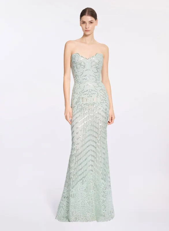 Sequin Embroidered Strapless Dress made by Elie Saab