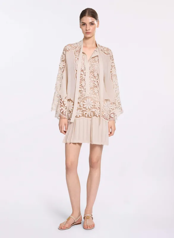 Silk & Macramé Short Dress made by Elie Saab