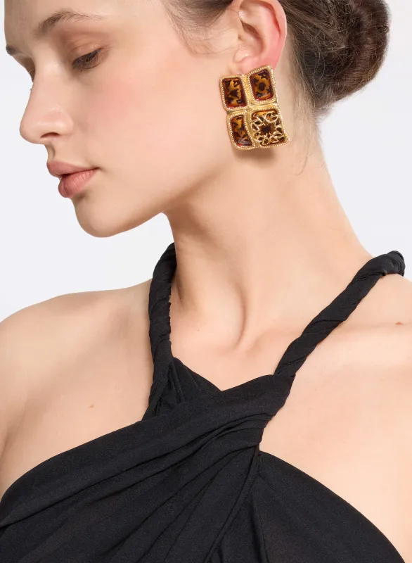 Amber Metallic Earrings made by Elie Saab