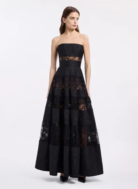 Strapless Brocade & Lace Long Dress made by Elie Saab