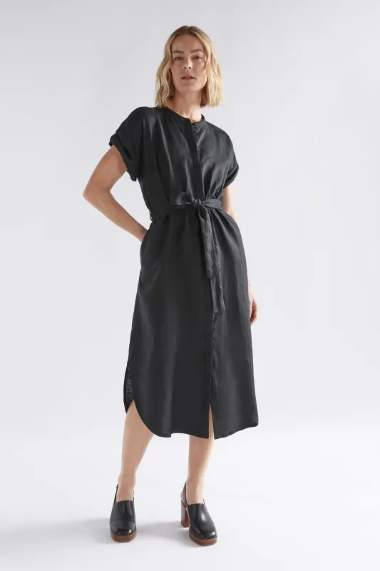 Black Neza Linen Shirt Dress sold by Elk