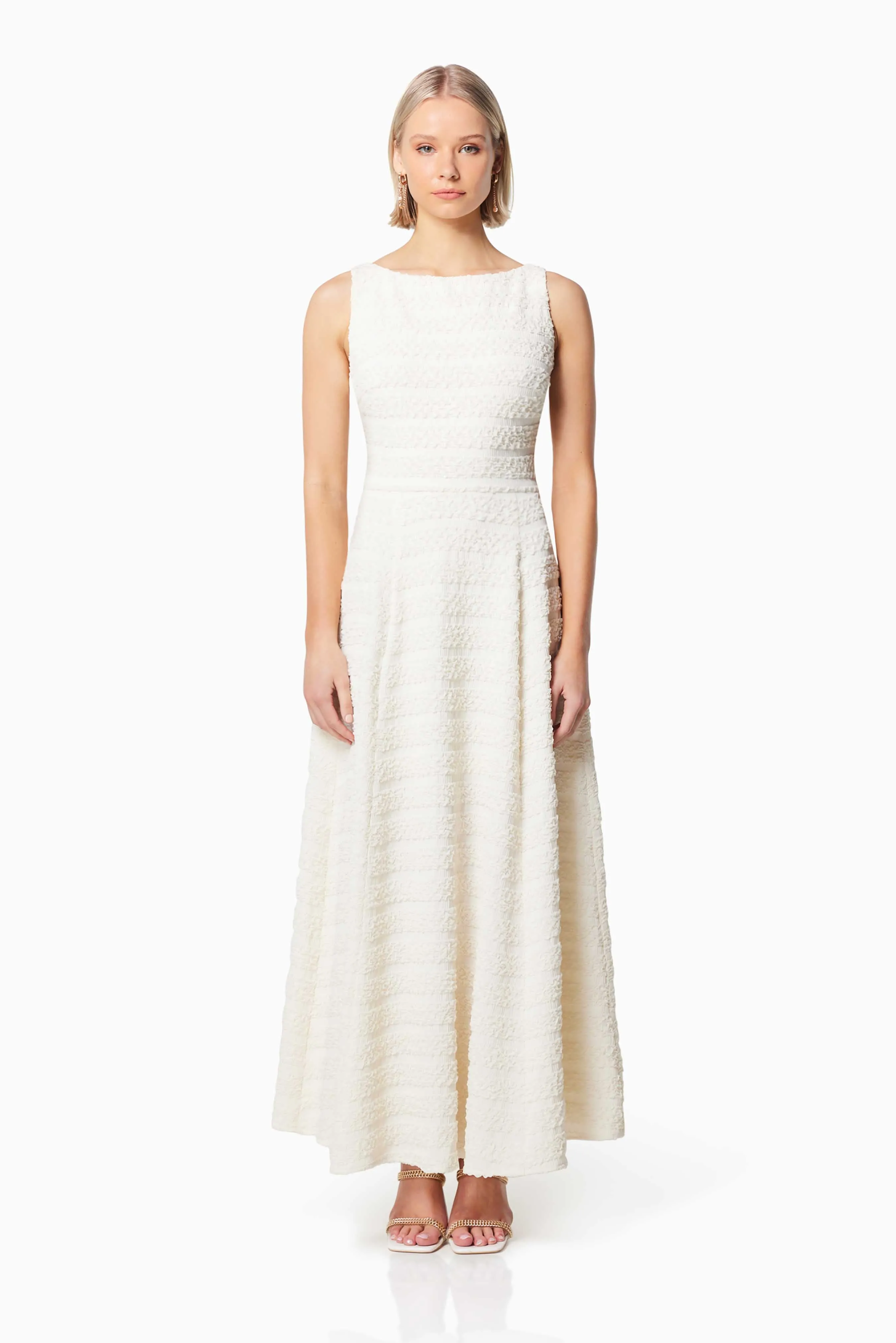 Decadence Textured Maxi Dress In White sold by Elliatt