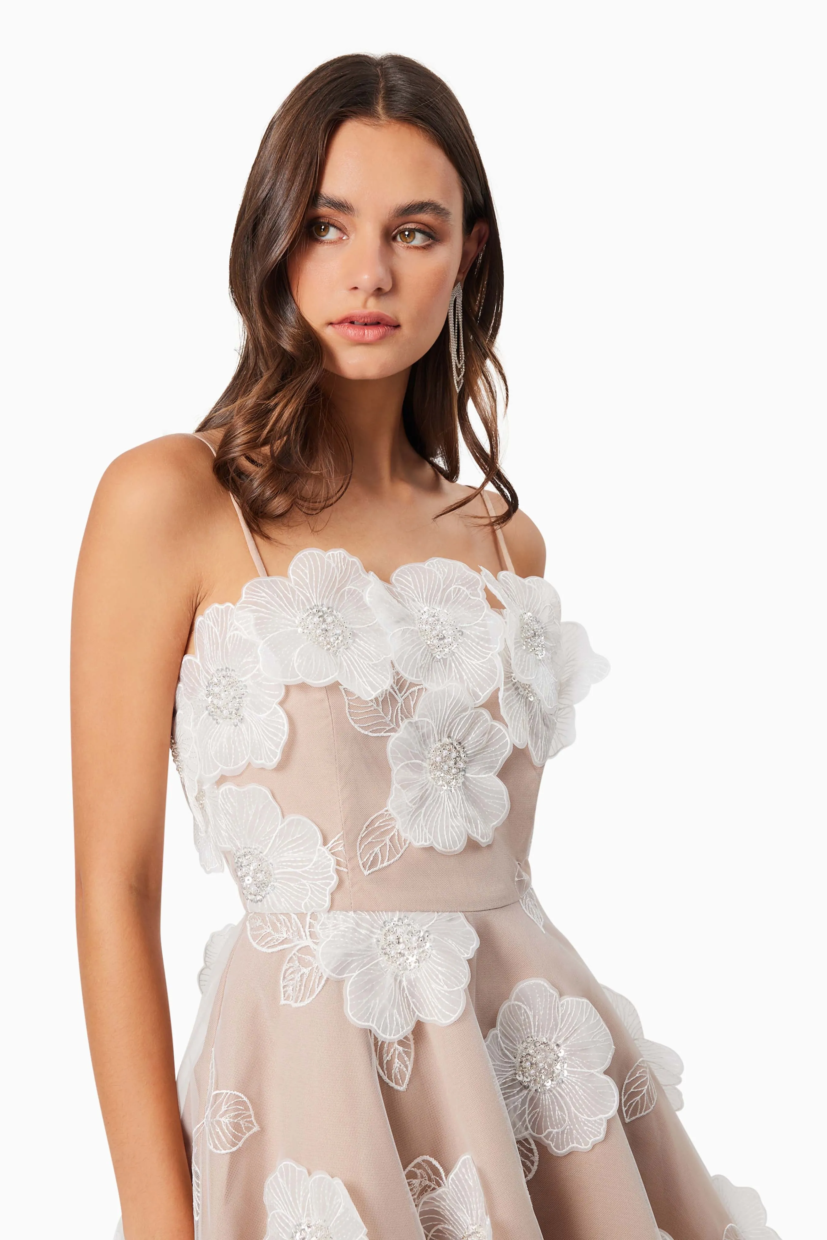Dahlia 3D Floral Mini Dress in White sold by Elliatt product image thumbnail 2