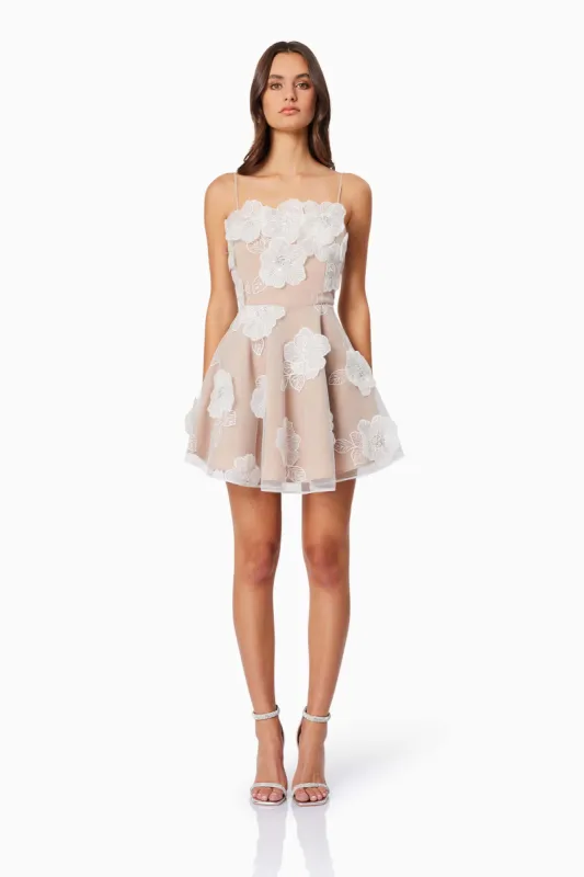 Dahlia 3D Floral Mini Dress in White made by Elliatt