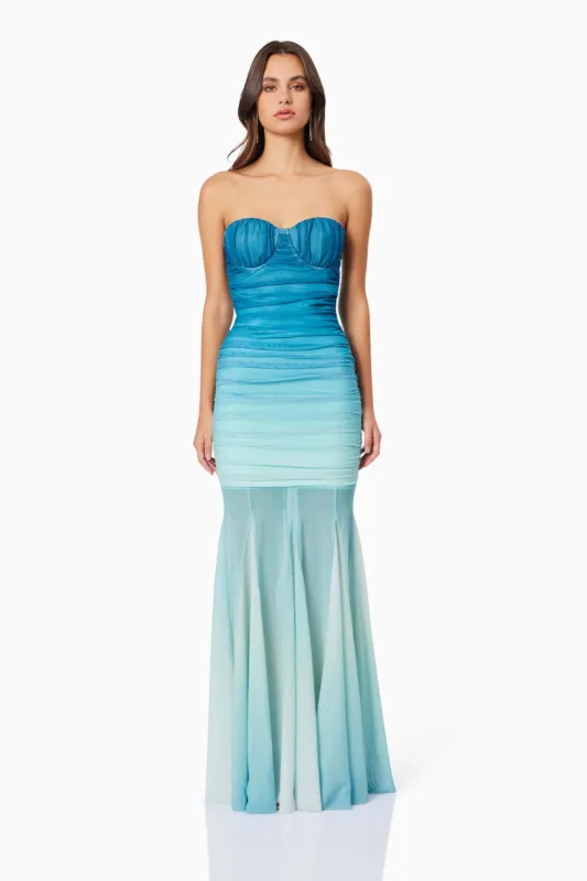 Brielle Strapless Maxi Dress In Blue sold by Elliatt
