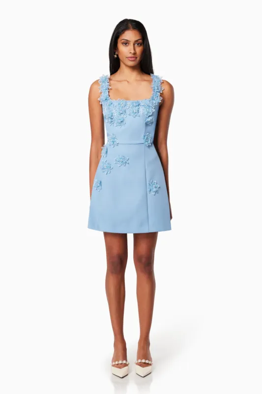 Bruges 3D Floral Mini Dress In Blue sold by Elliatt