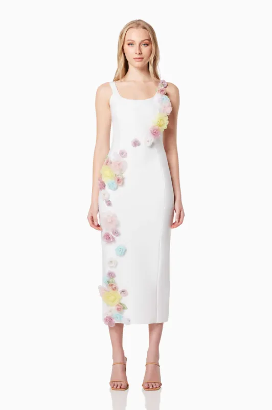 Motif 3D Floral Midi Dress In White sold by Elliatt
