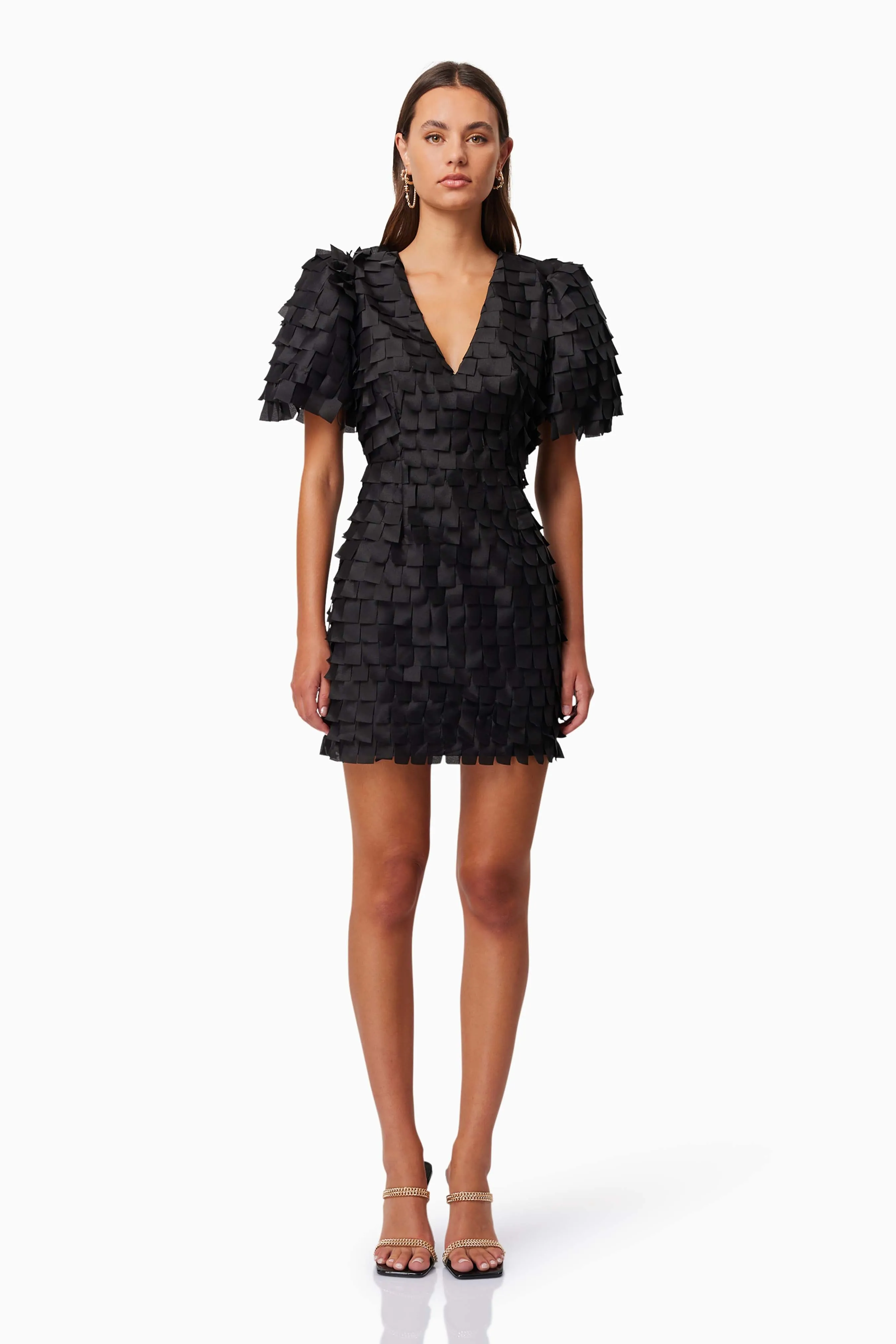 Hailey Textured 3D Mini Dress In Black sold by Elliatt