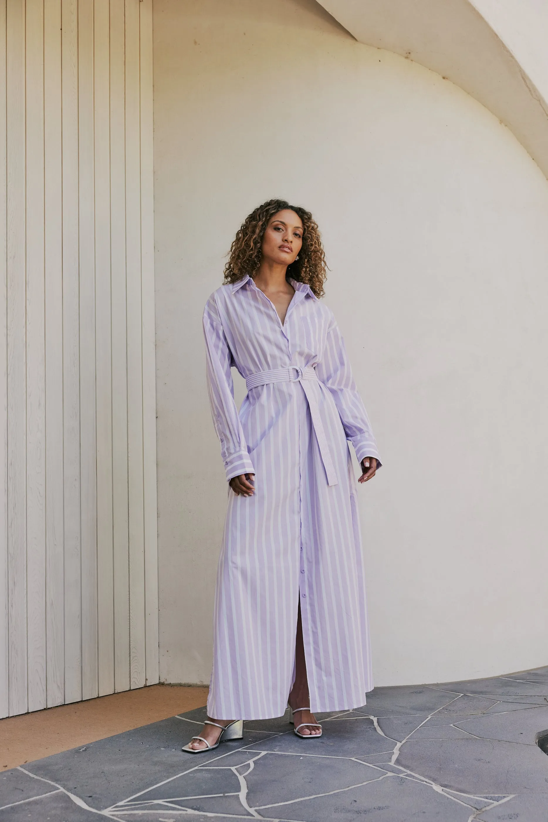 CURAAE Jasmine Maxi Shirt Tie A Line Dress In Purple Stripe sold by Elliatt product image thumbnail 5