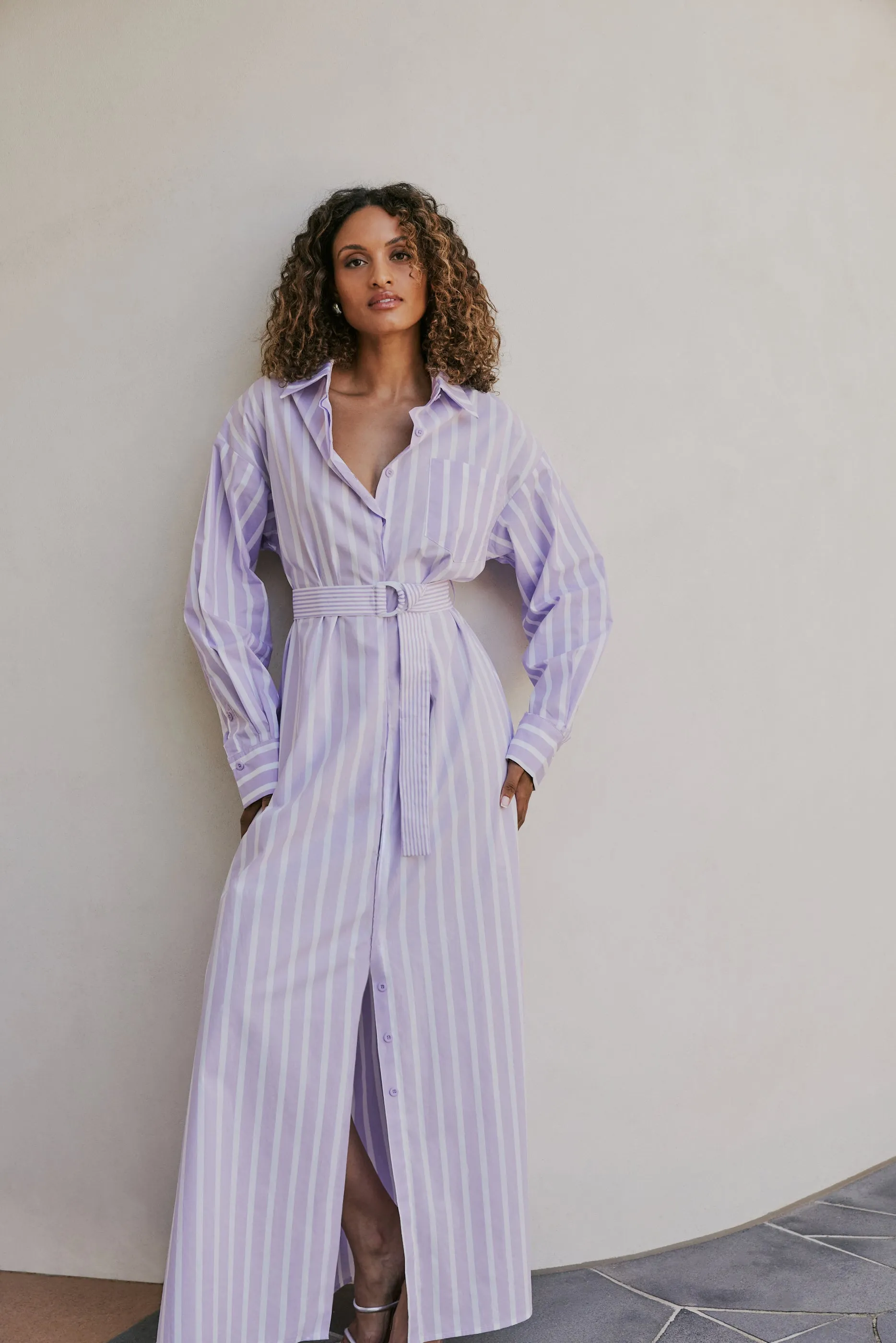 CURAAE Jasmine Maxi Shirt Tie A Line Dress In Purple Stripe sold by Elliatt product image thumbnail 2