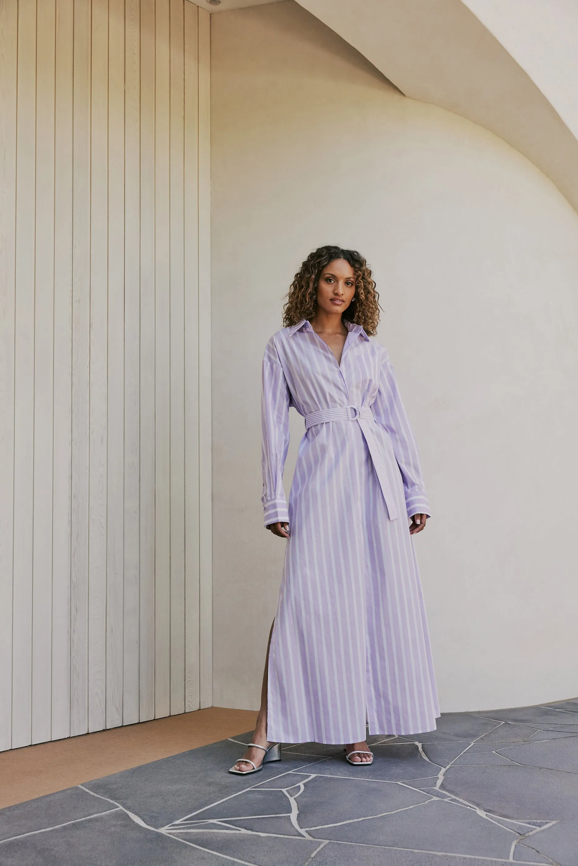 CURAAE Jasmine Maxi Shirt Tie A Line Dress In Purple Stripe sold by Elliatt product image thumbnail 3