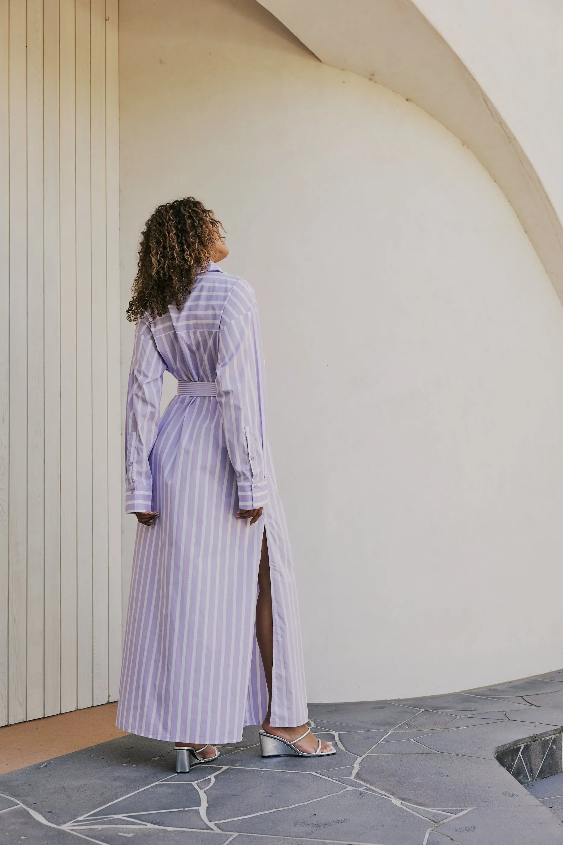 CURAAE Jasmine Maxi Shirt Tie A Line Dress In Purple Stripe sold by Elliatt product image thumbnail 4