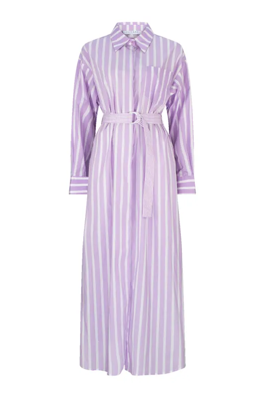 CURAAE Jasmine Maxi Shirt Tie A Line Dress In Purple Stripe sold by Elliatt