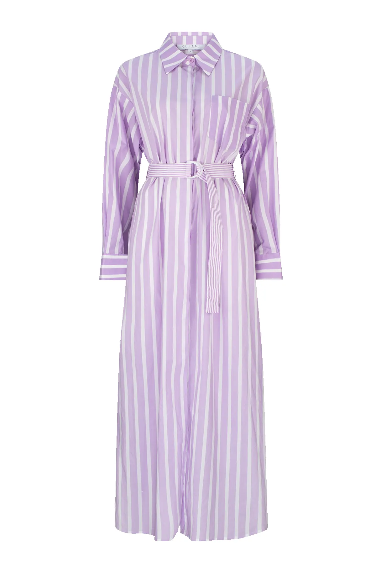 CURAAE Jasmine Maxi Shirt Tie A Line Dress In Purple Stripe sold by Elliatt
