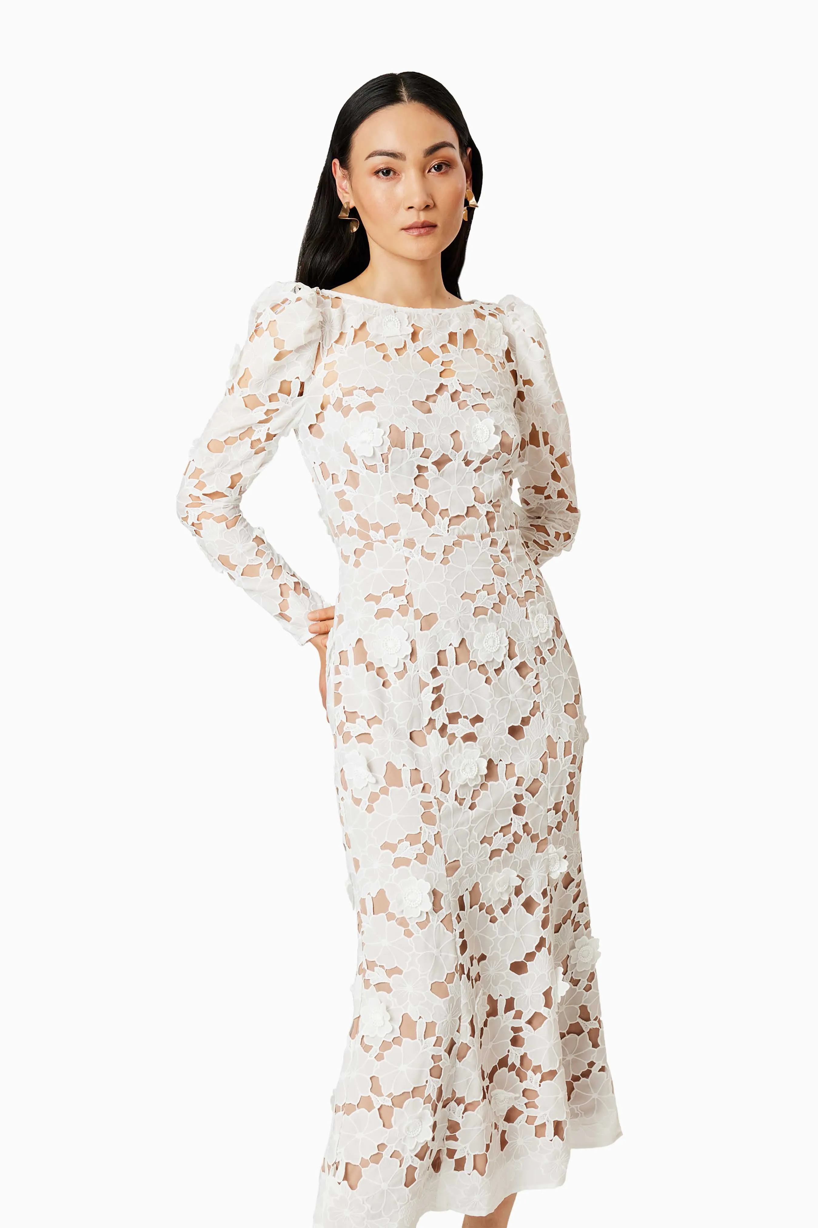 Calm Floral Lace Midi Dress In White sold by Elliatt product image thumbnail 2