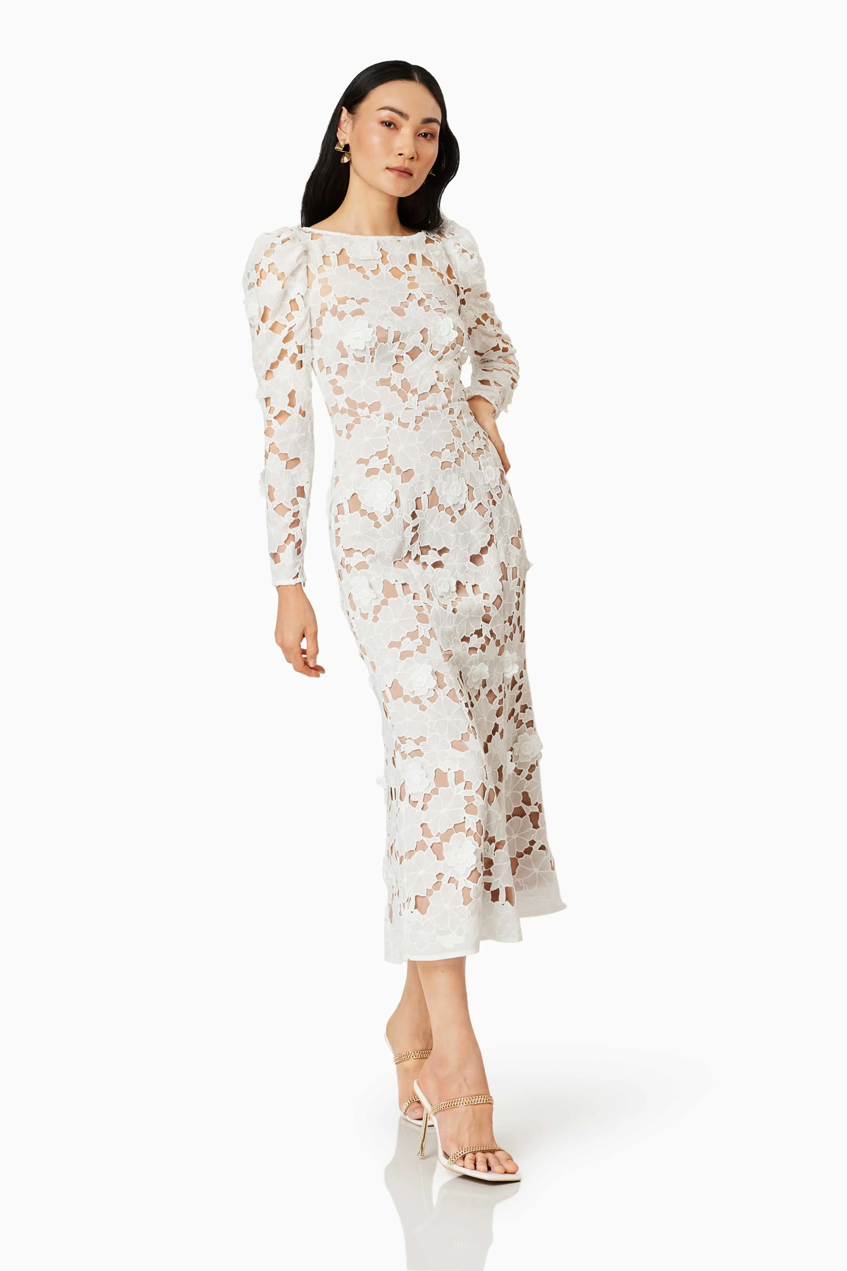Calm Floral Lace Midi Dress In White sold by Elliatt product image thumbnail 4