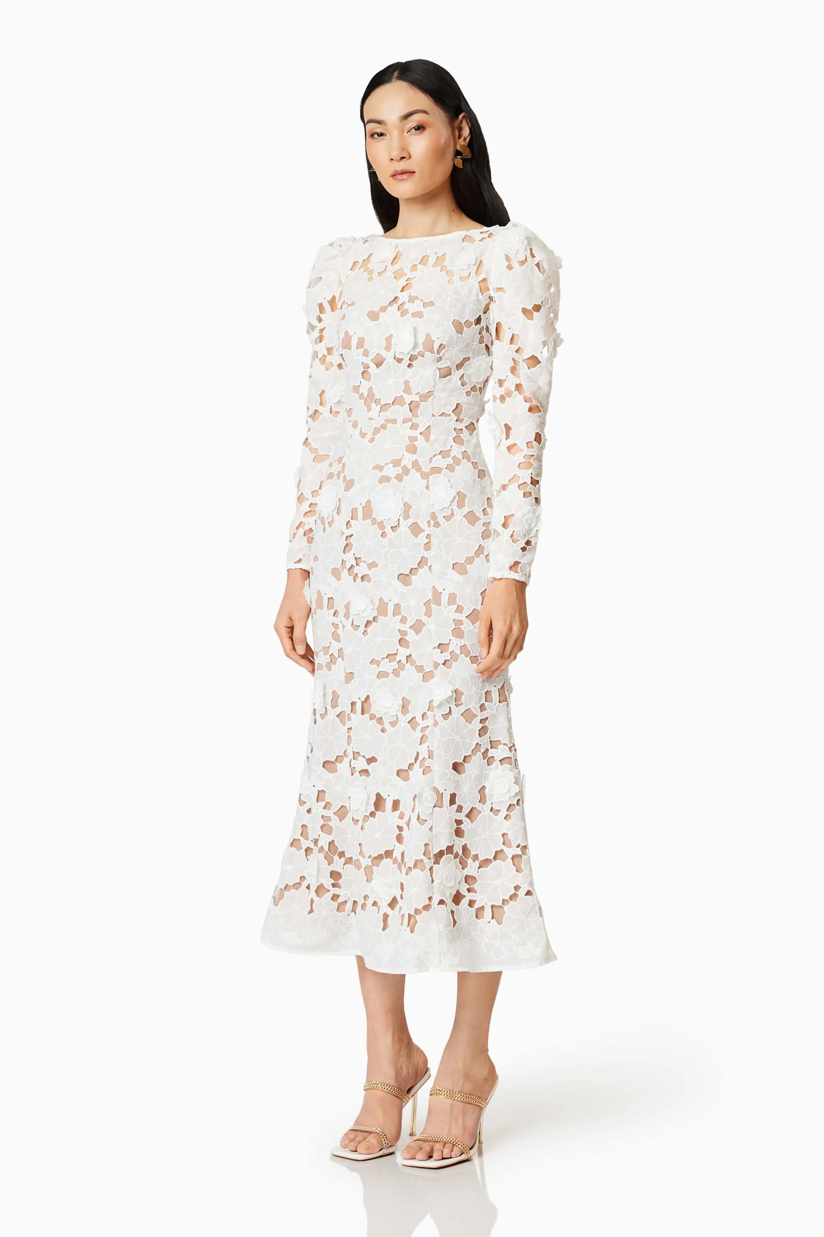 Calm Floral Lace Midi Dress In White sold by Elliatt product image thumbnail 3