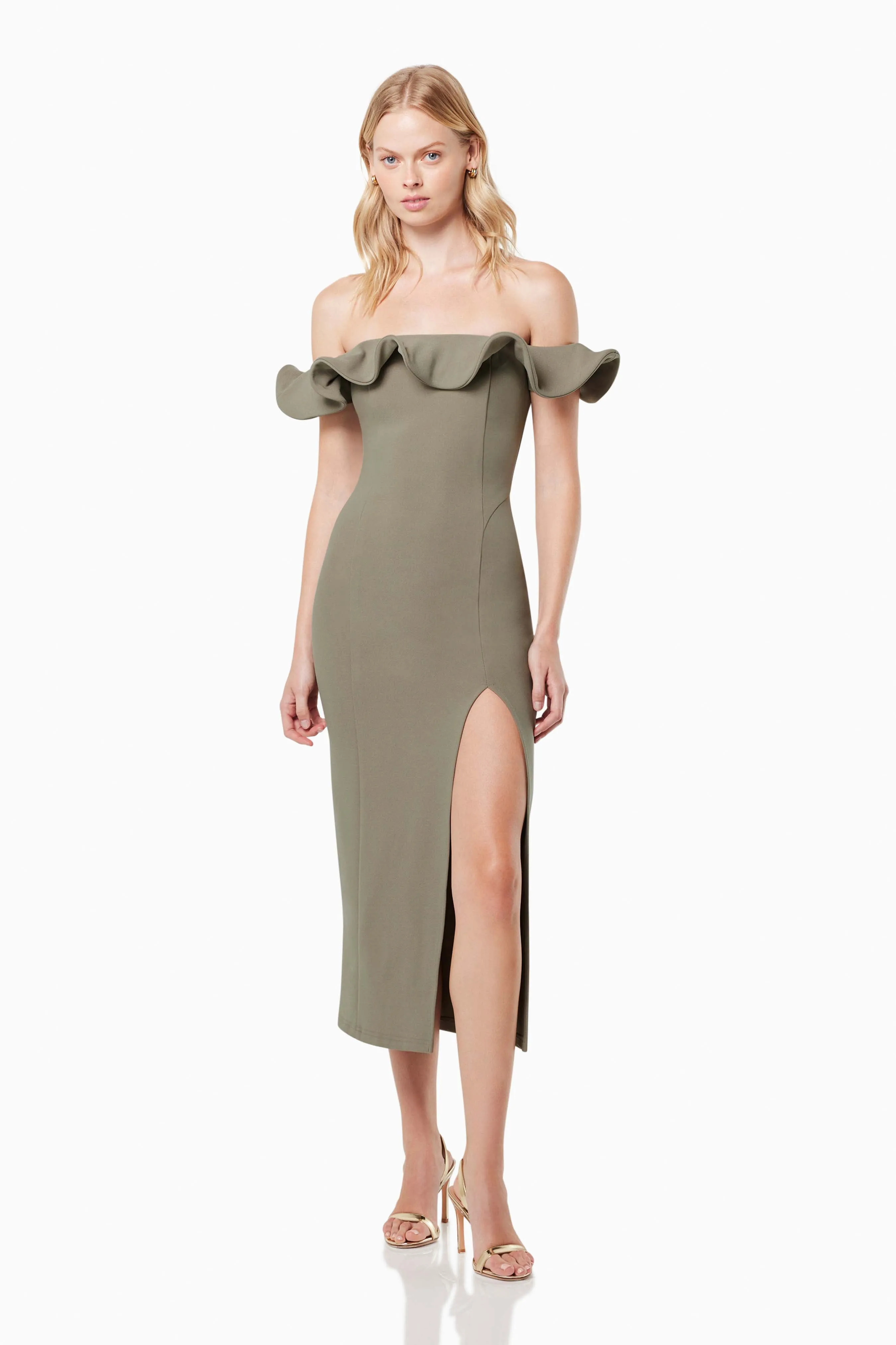 Dancehall Midi Off The Shoulder Midi Dress In Green sold by Elliatt product image thumbnail 3
