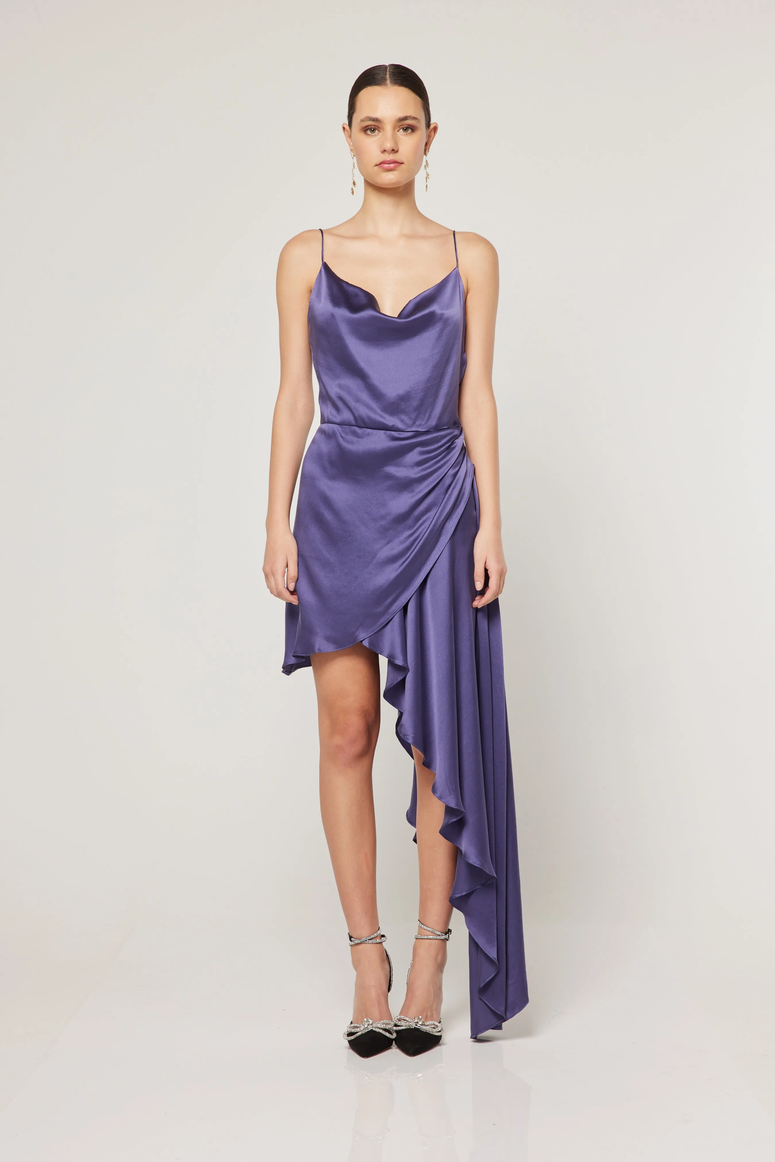 Gloria Silk Midi Dress In Purple sold by Elliatt
