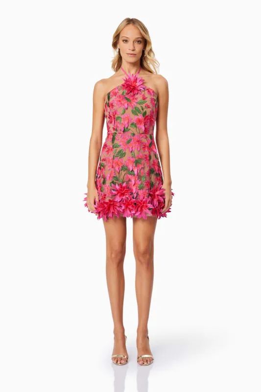 Valentina 3D Floral Mini Dress in Pink sold by Elliatt