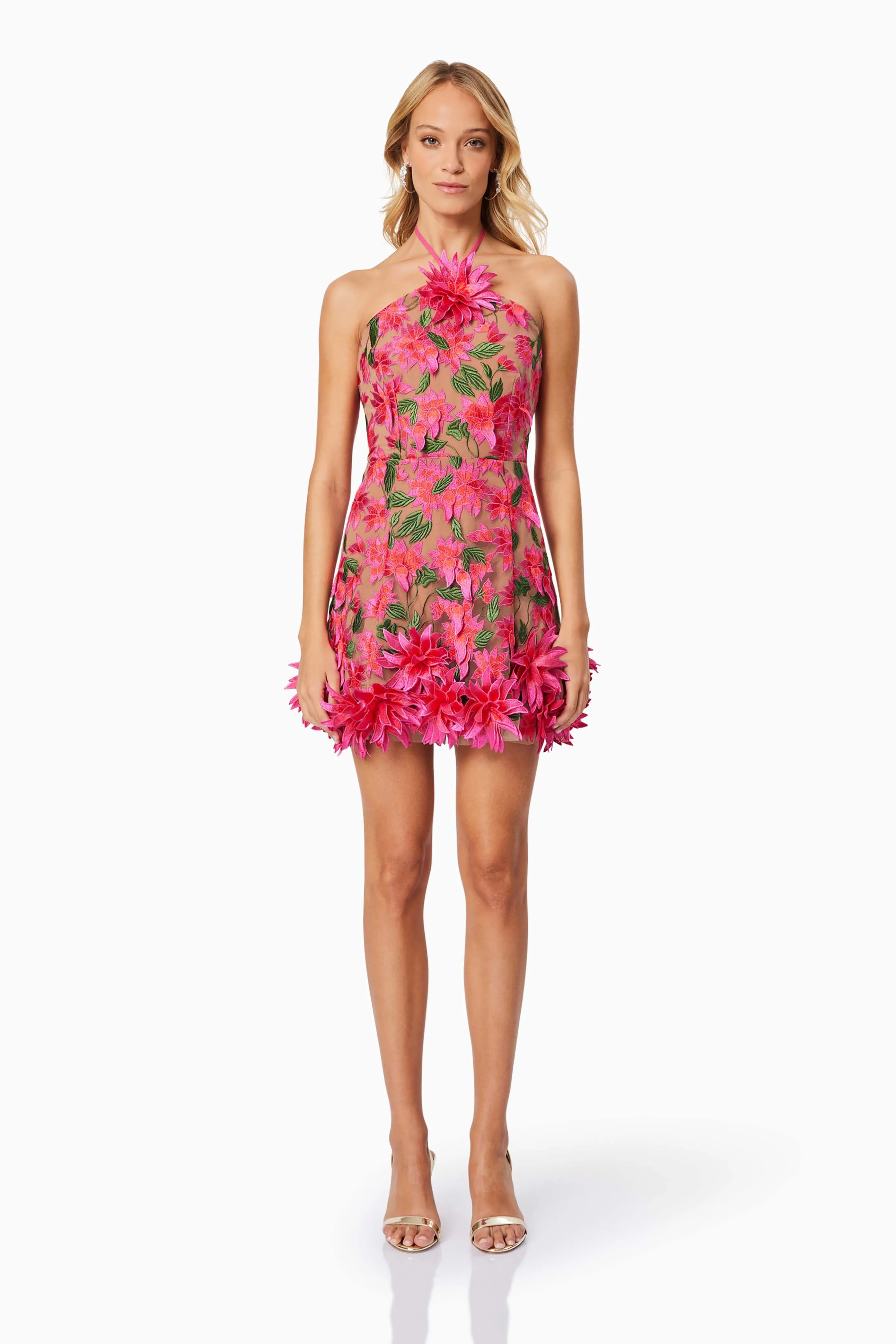 Valentina 3D Floral Mini Dress in Pink sold by Elliatt