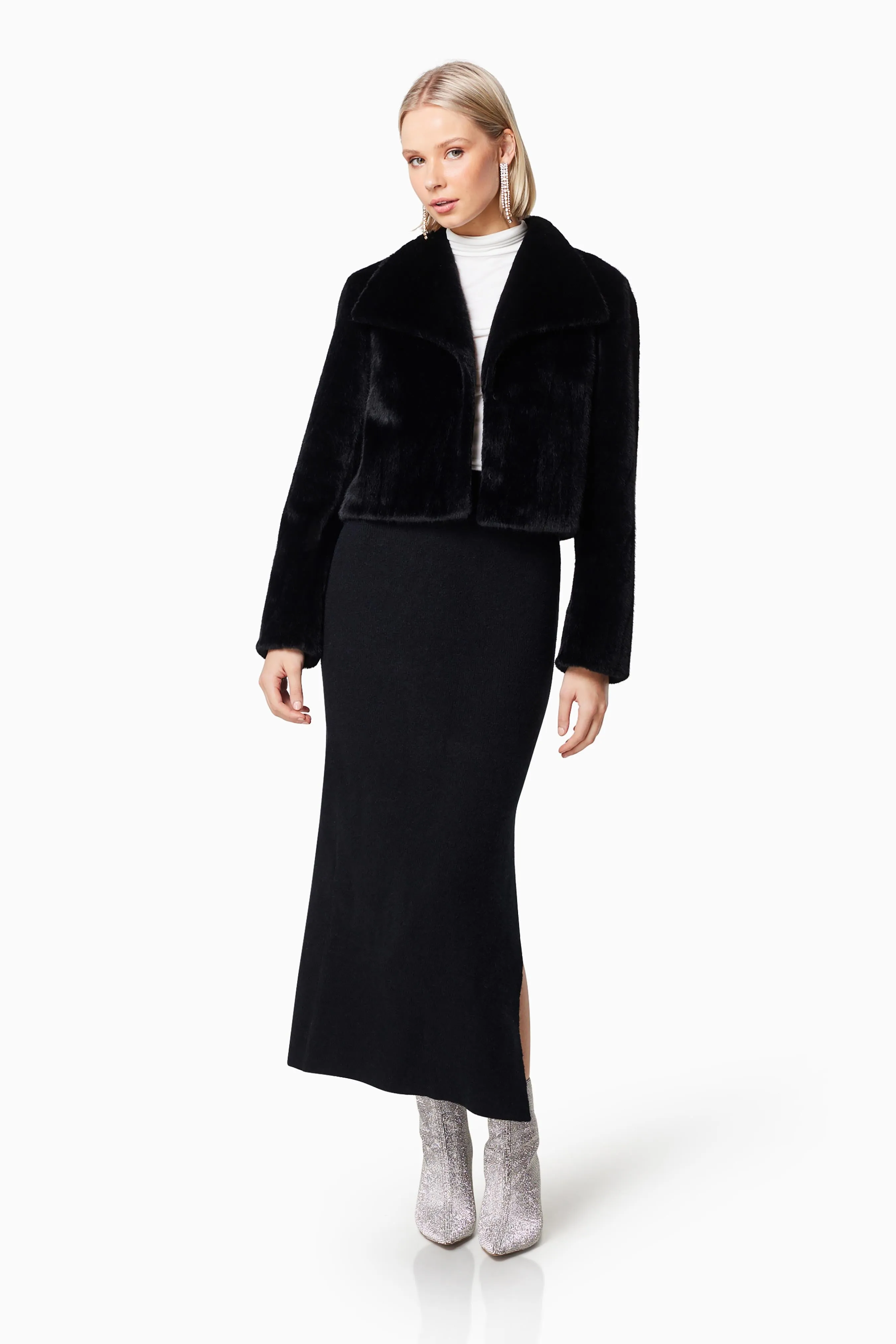 Fernie Faux Fur Cropped Jacket In Black sold by Elliatt product image thumbnail 4