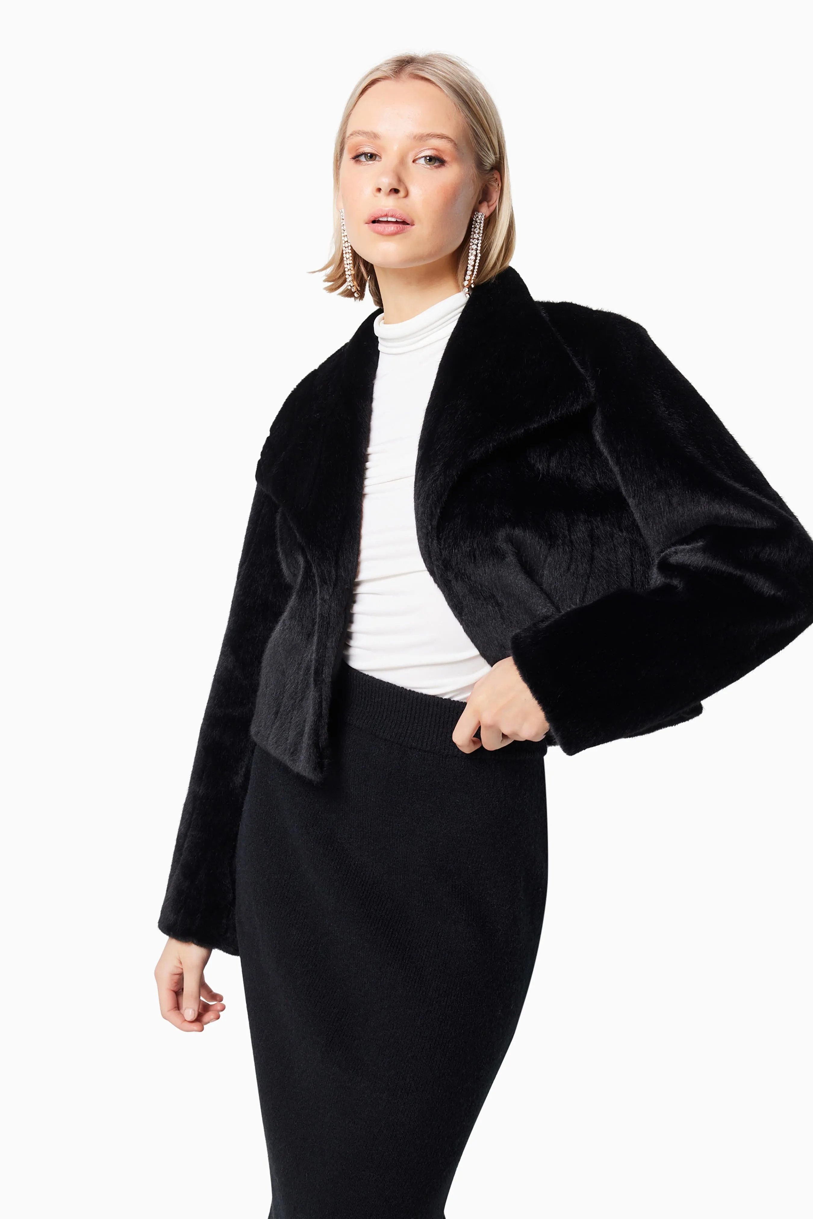 Fernie Faux Fur Cropped Jacket In Black sold by Elliatt product image thumbnail 2